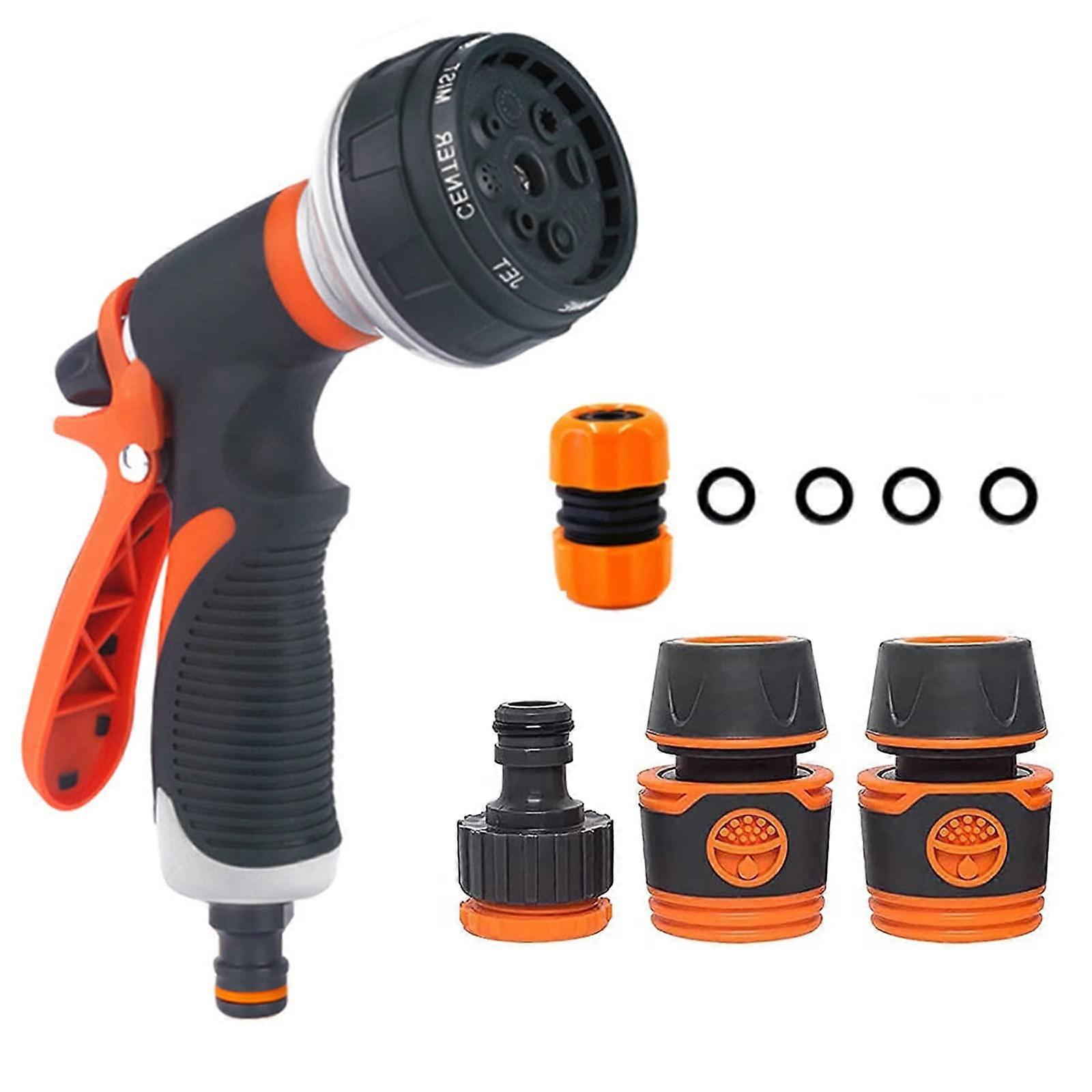 Garden Hose Spray Gun Set with 8 Adjustable Patterns, High Pressure Anti-Leaking Hose Nozzle and Connectors, Orange