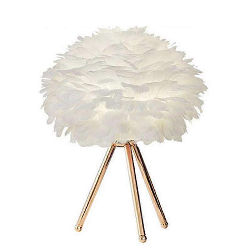 Feather LED Table Lamp with Push Button Subdued Light Decorative Gold Desk Bed Night Light