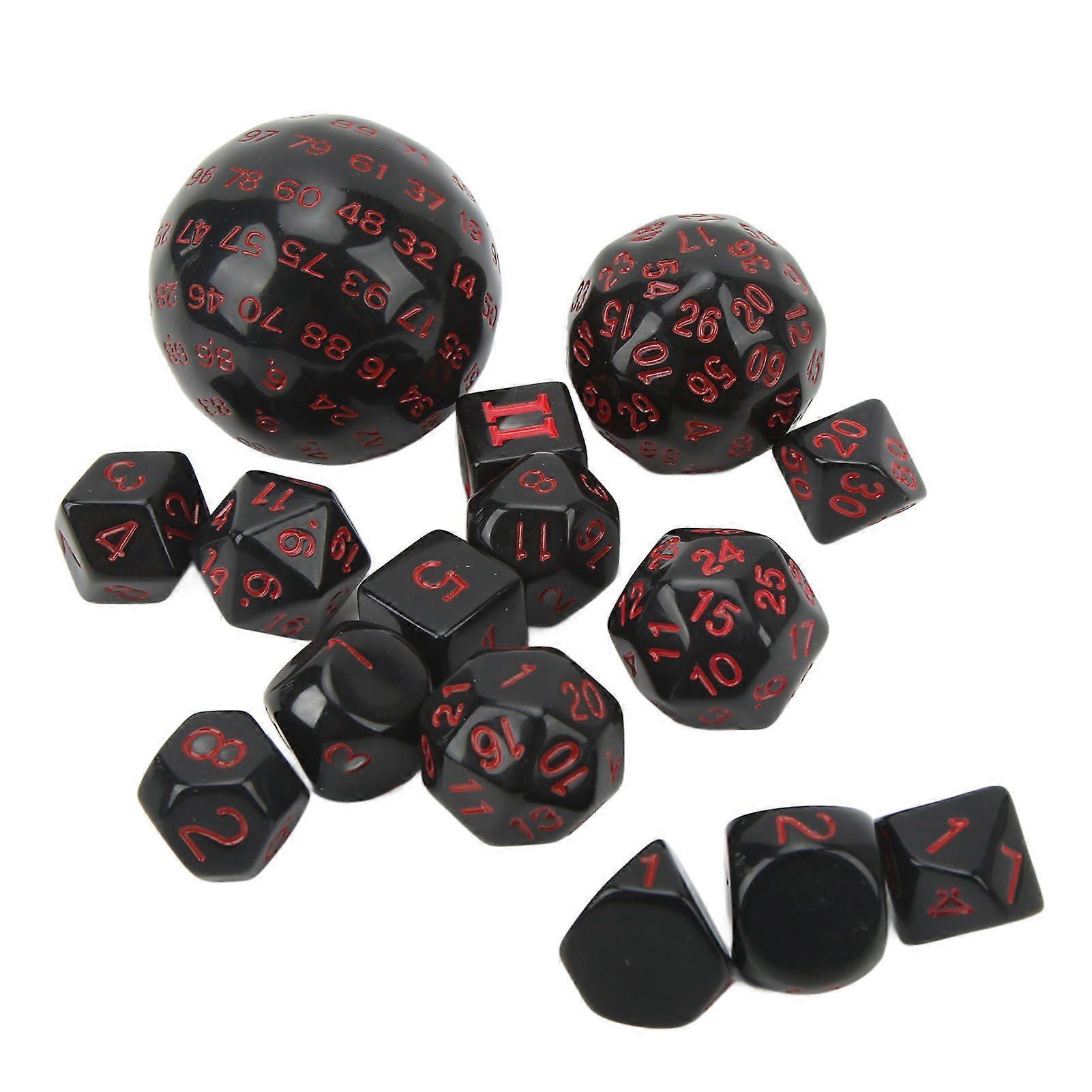 15Pcs Polyhedral Dice Set Acrylic D3 to D100 Table Gaming Dices for Role Playing Table Games Party Supplies Black and Red Words