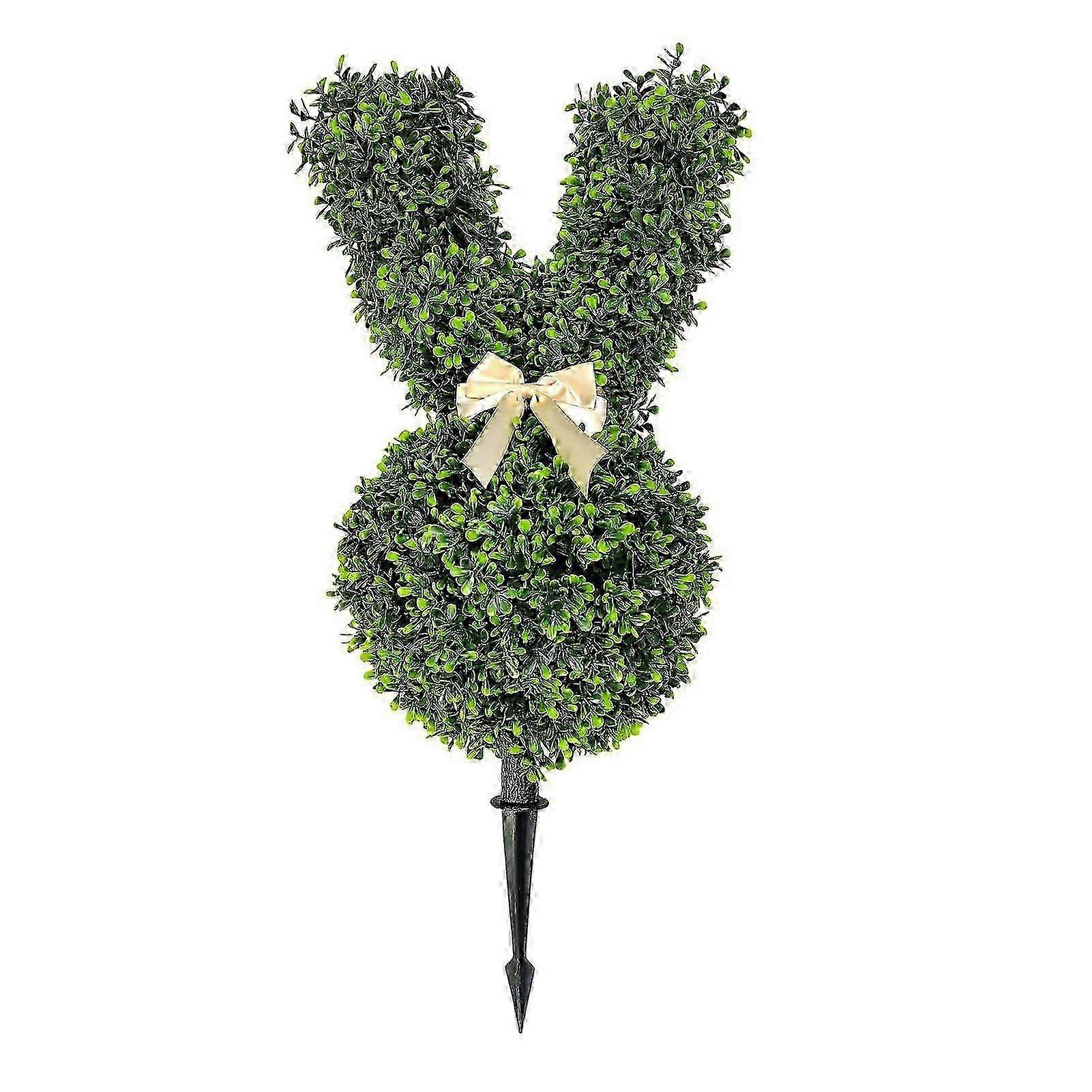 Qinghai Artificial Bunny Topiary Plant 55cm Green Easter Bunny Topiary Tree Faux Bush Plants with Ground Spike for Home Yard Lawn Easter Decoration