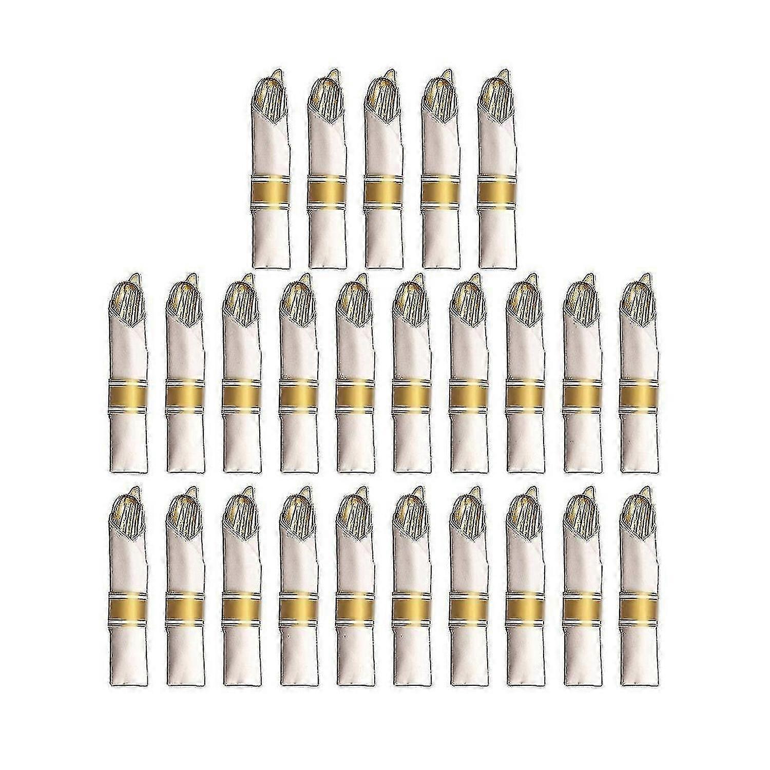 25 Pre Rolled Gold Plastic Silverware - Wrapped Disposable Silverware Set With Forks, Knives, Spoon