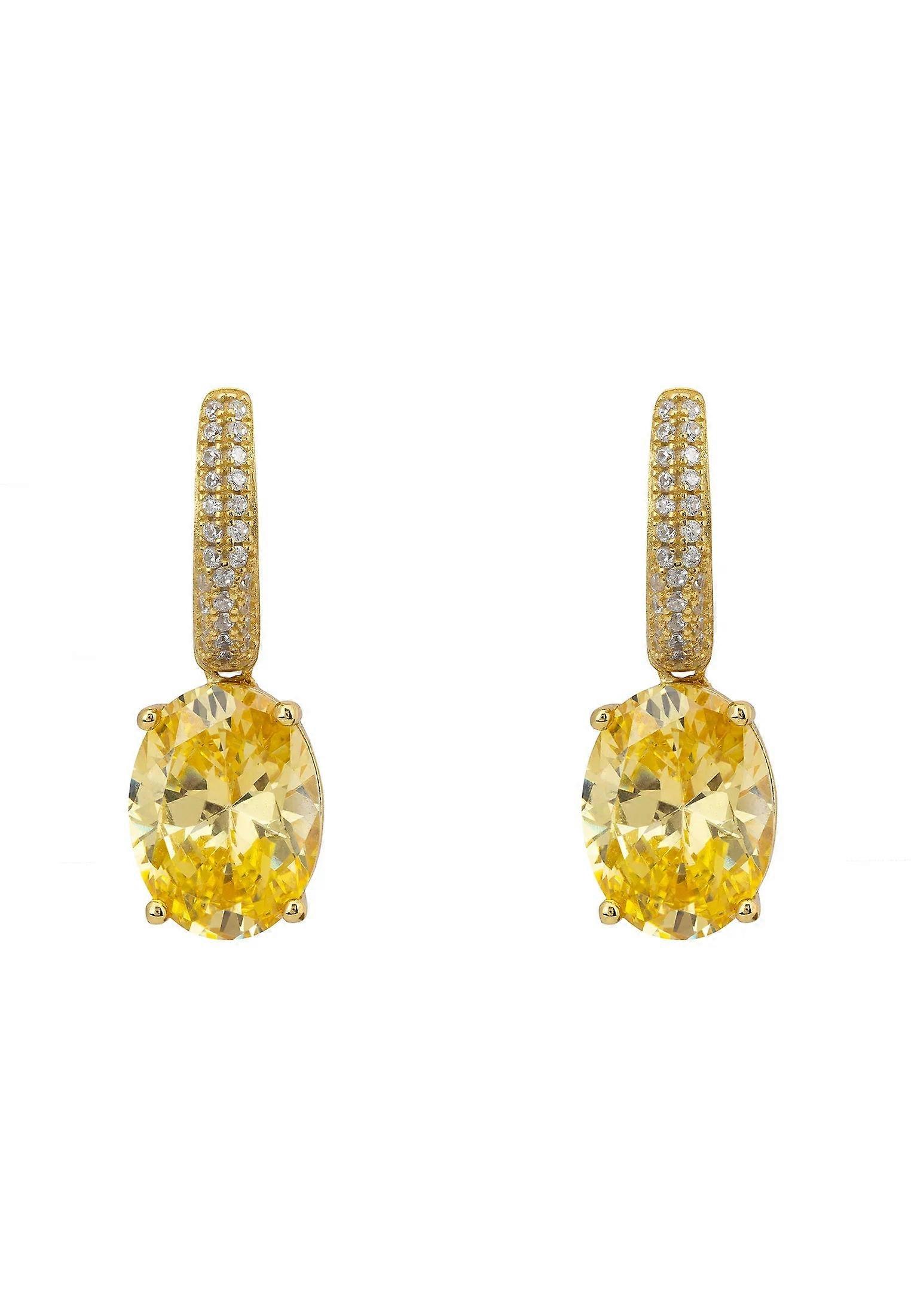 Latelita Women's 925 Sterling Silver Gold Dipped Oval Drop Earrings with Lab-Grown Yellow Topaz and Simulated Diamonds - 2.6cm Long