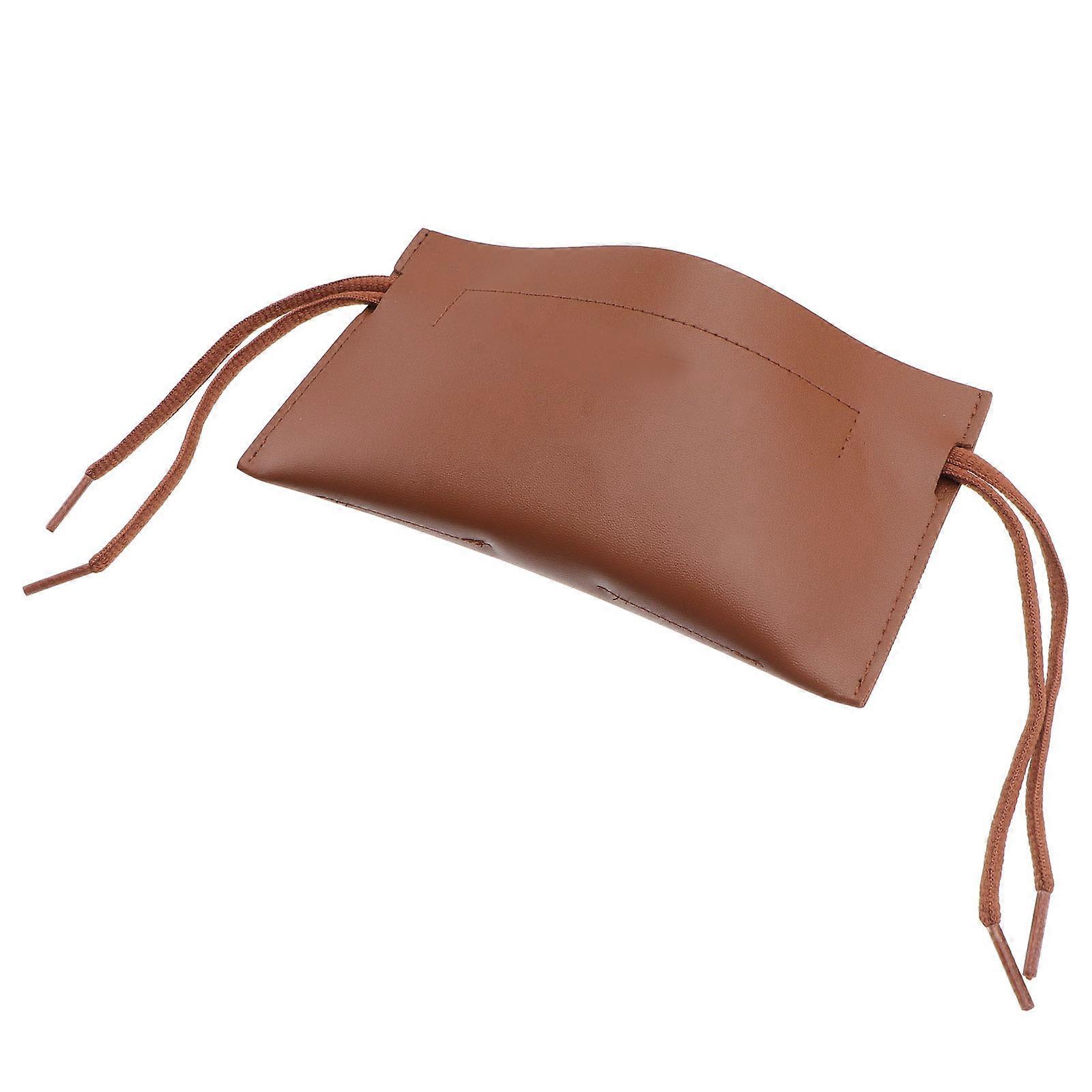 Portable Eyeglasses Case With Drawstring For Men And Women In Elegant Brown PU Material Dustproof Design 1Set