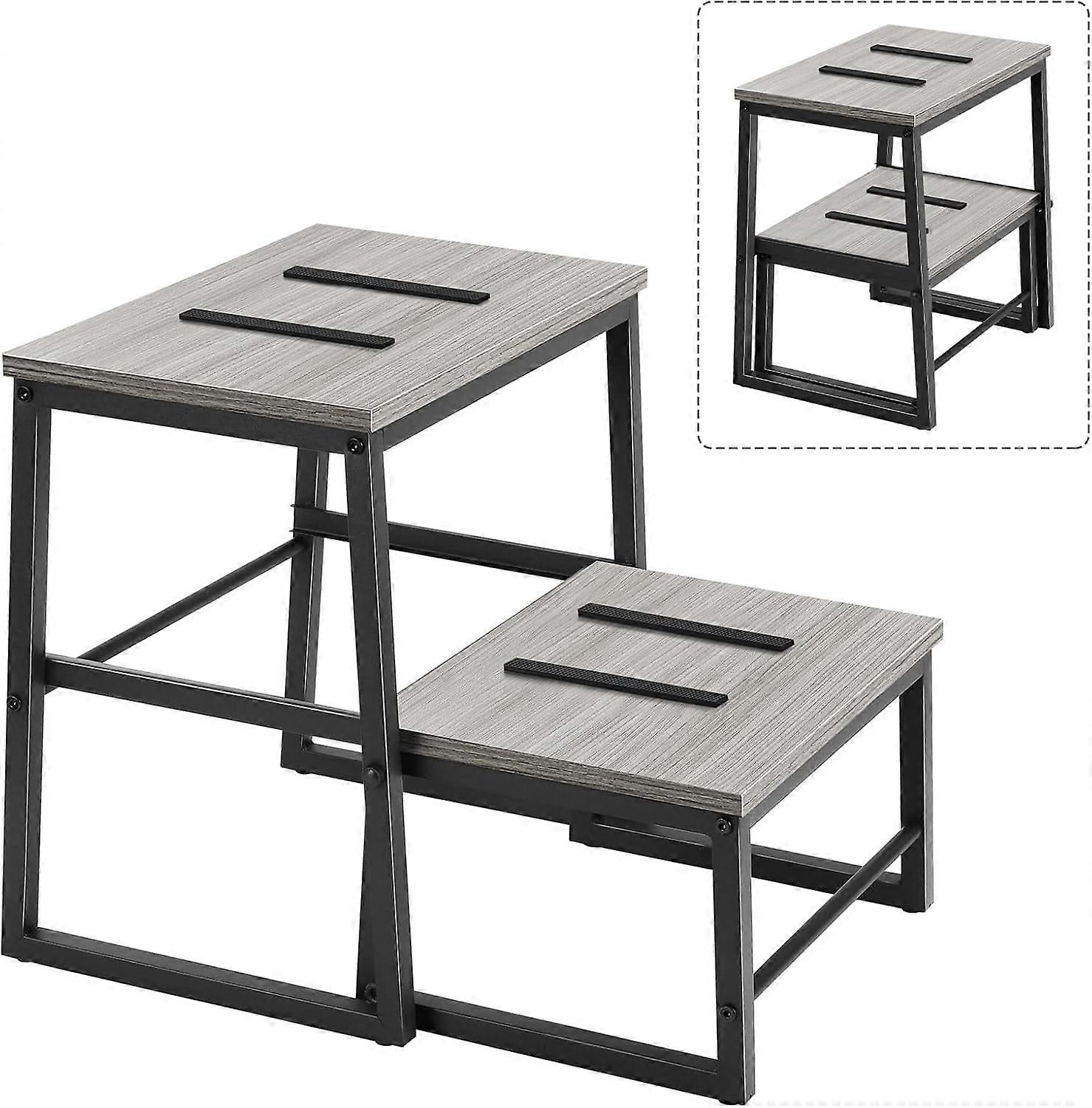 2 in 1 Step Stool for Adults & Kids, Heavy-Duty Metal Frame with Wooden Board, 350lb Capacity, for Home, Office, RV Use, Grey