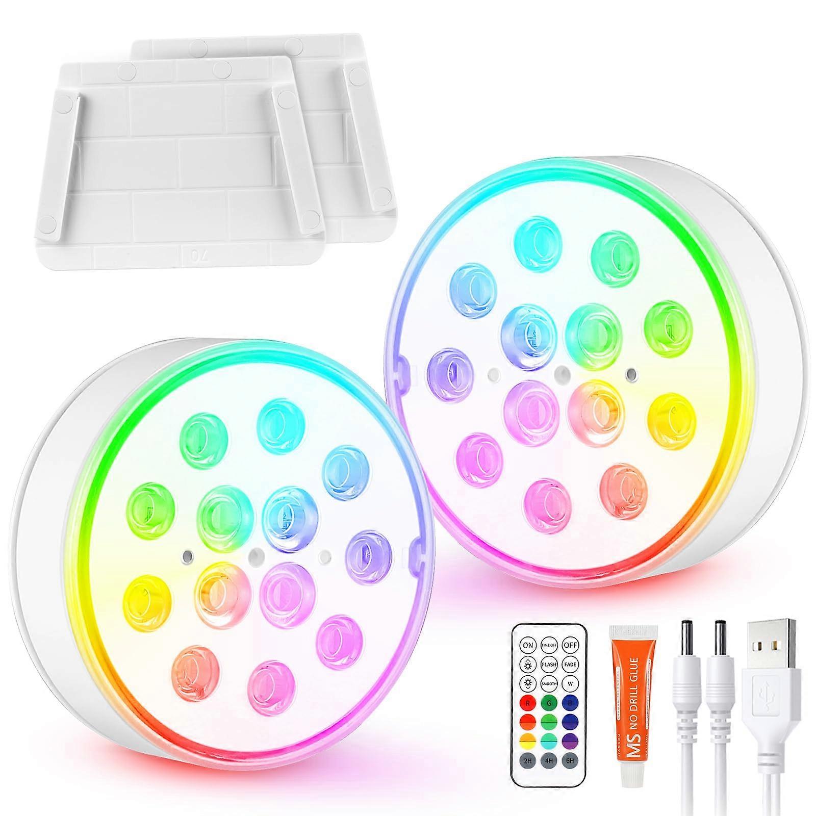 Submersible LED Light, Rechargeable Underwater Pool IP68 RGB 16 Colors, Remote Control, Vase Aquarium Light, 2-Pack