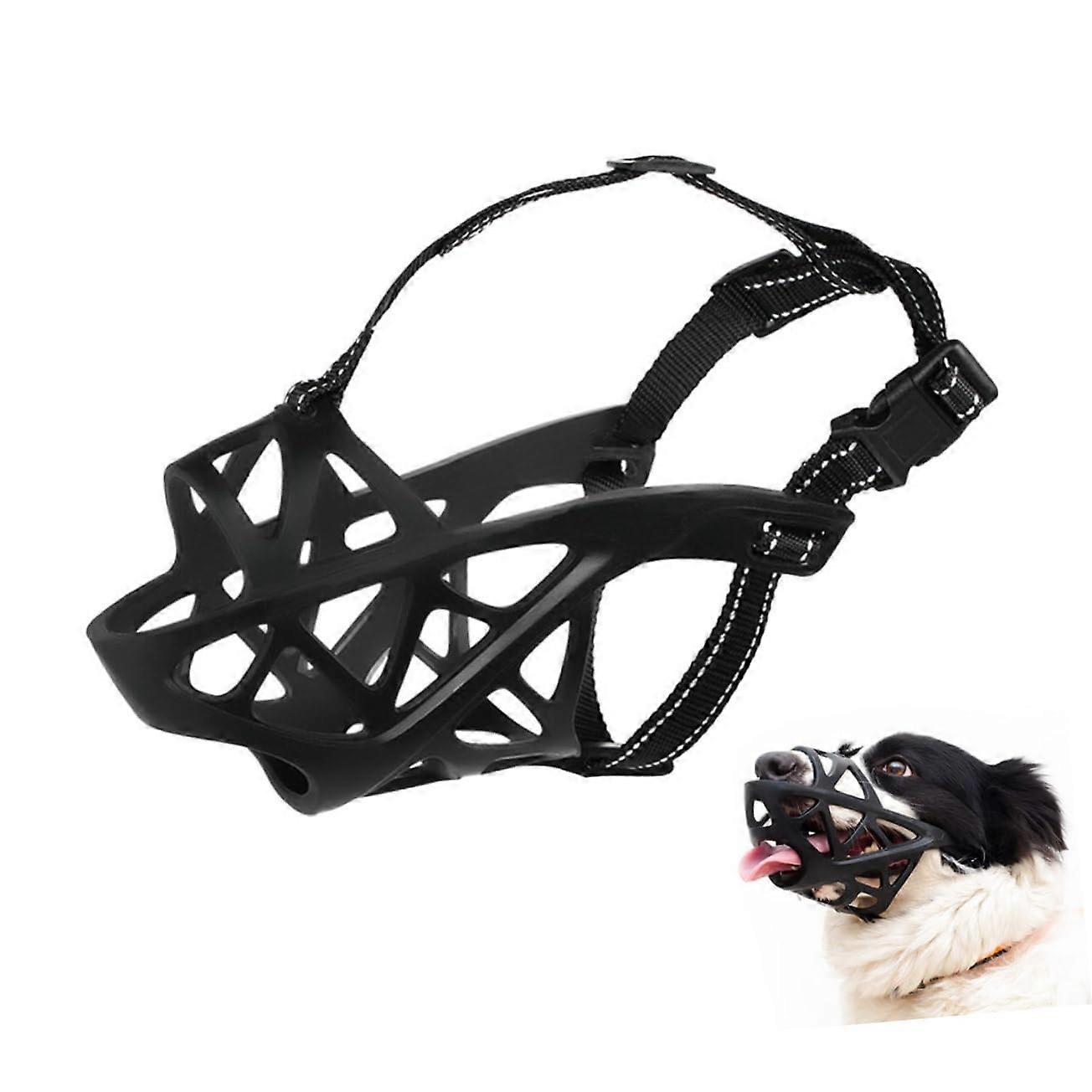 Dog Muzzle Adjustable Breathable Basket Mouth Muzzle TPR Material Lightweight Secure Neck Strap Outdoor Size XSXL