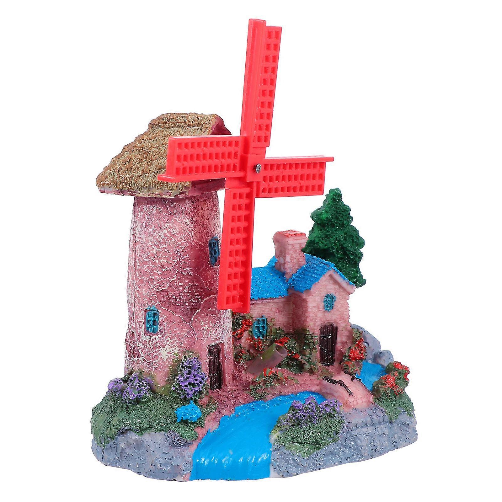 Resin Landscape for Decoration with 3Pcs Windmill Castle Shape Resin Adornments
