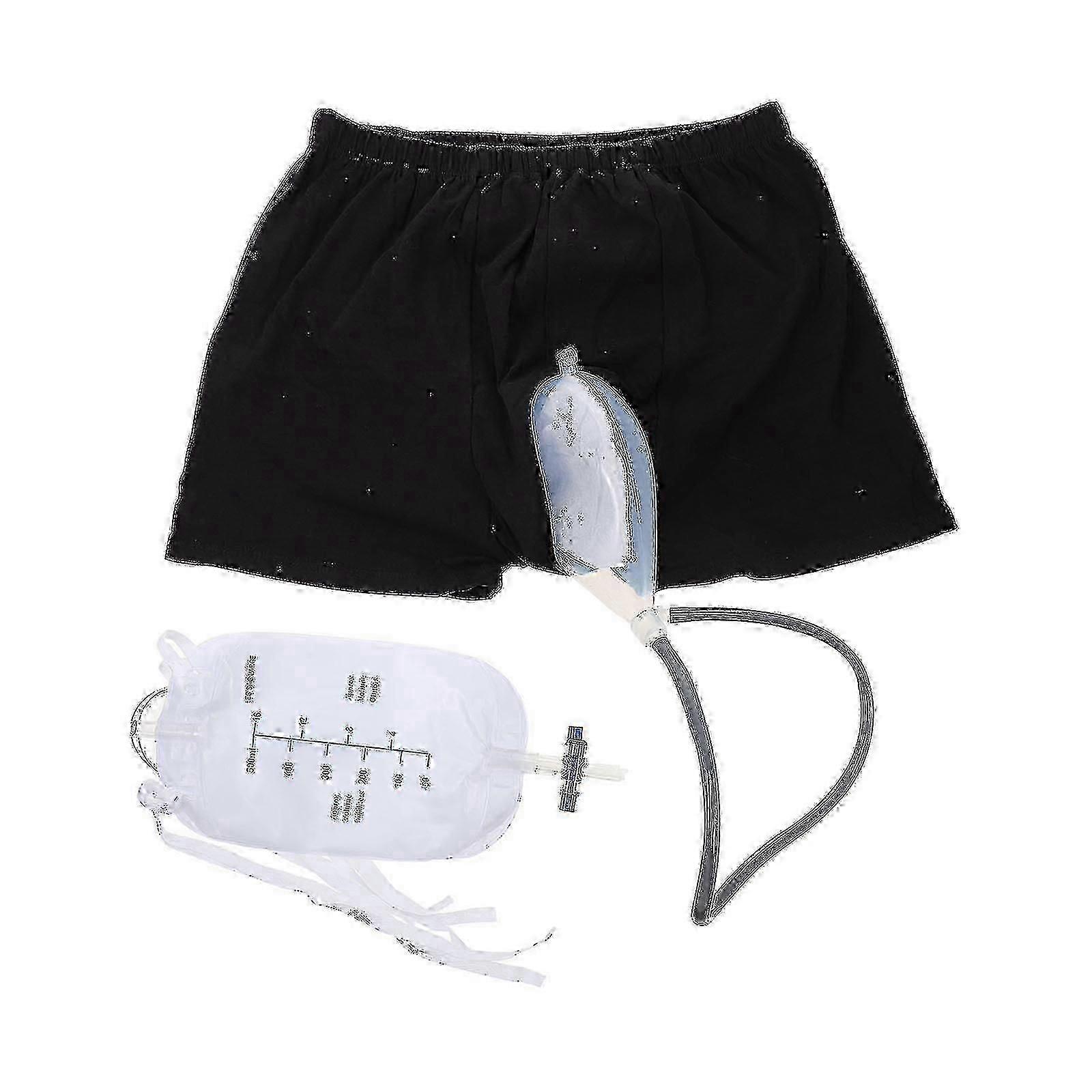 1 مجموعة ملابس داخلية لسلس البول مع أكياس تجميع البول مضادة للتسرب سلس البول ملابس داخلية للرجال مقاس L