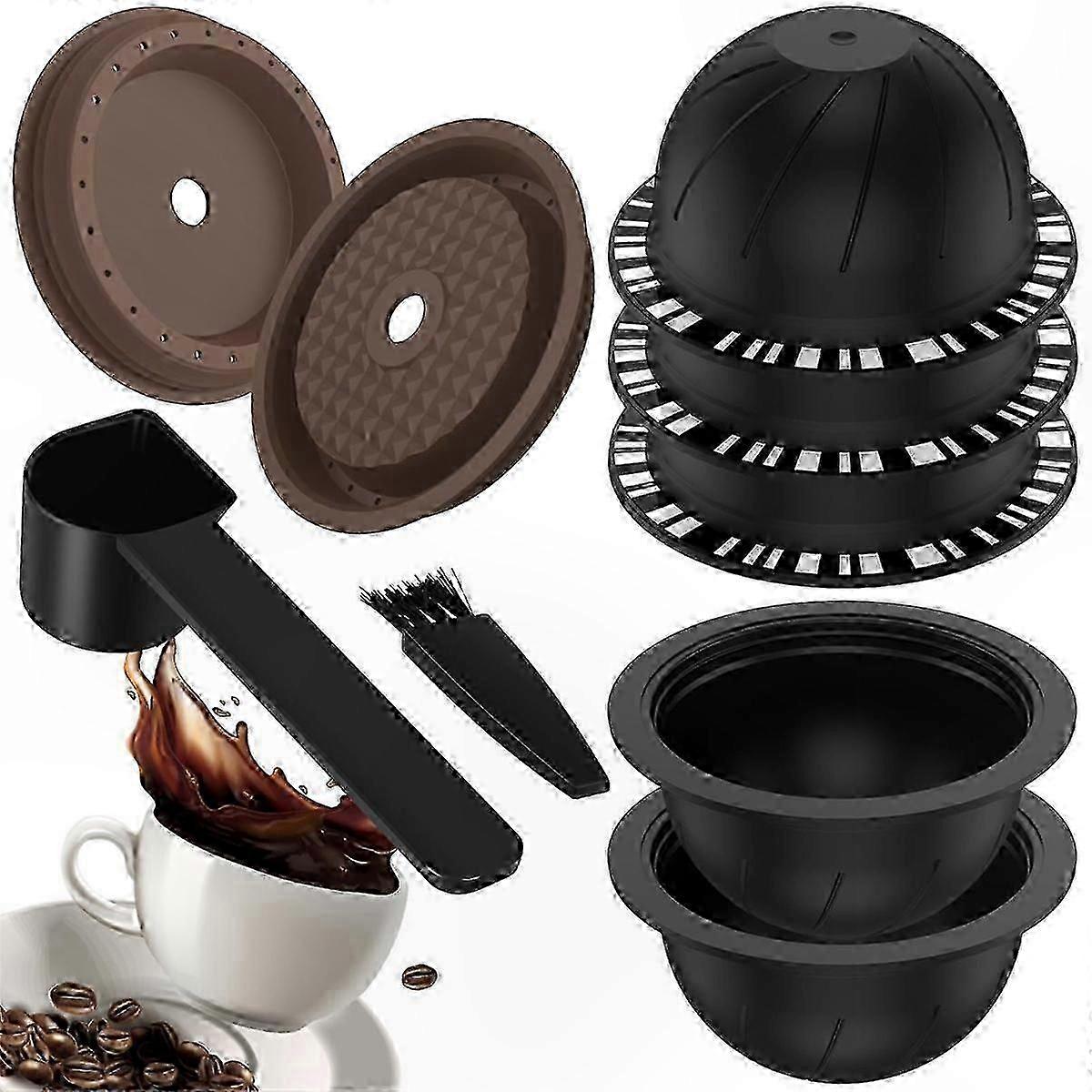 Eco-Friendly Reusable Coffee Pods with 2 Lids & Spoon for Vertuo Machines - 5 Pack