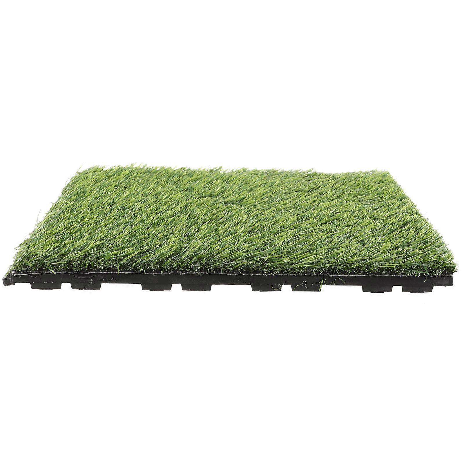 Lifelike Grass Mat Green Artificial Turf Mat for Decor 2Pcs Square Pieces
