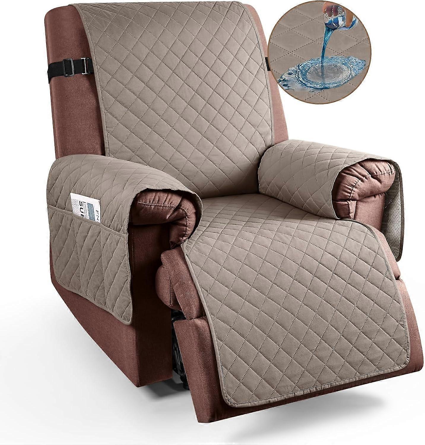 POWKOL Waterproof Recliner Covers for Small Recliners, Anti-Slip with Pockets, Elastic Straps, Washable Protector for Kids, Pets, Light Gray