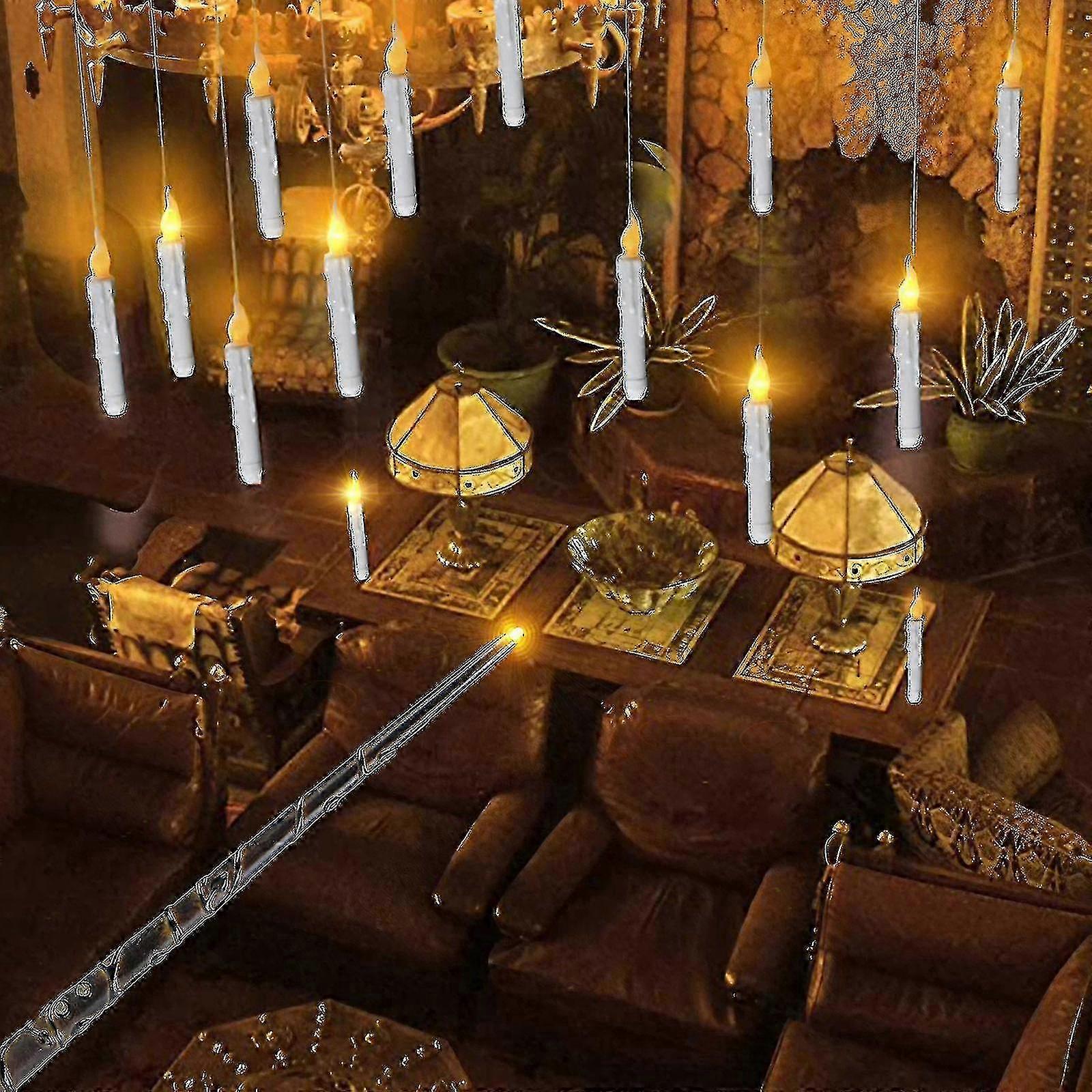 Floating Candles With Wand Remote Control, 12 Pack Led Flameless Flickering Stick Candles Battery Operated Harry Potter Floating Candles For Halloween