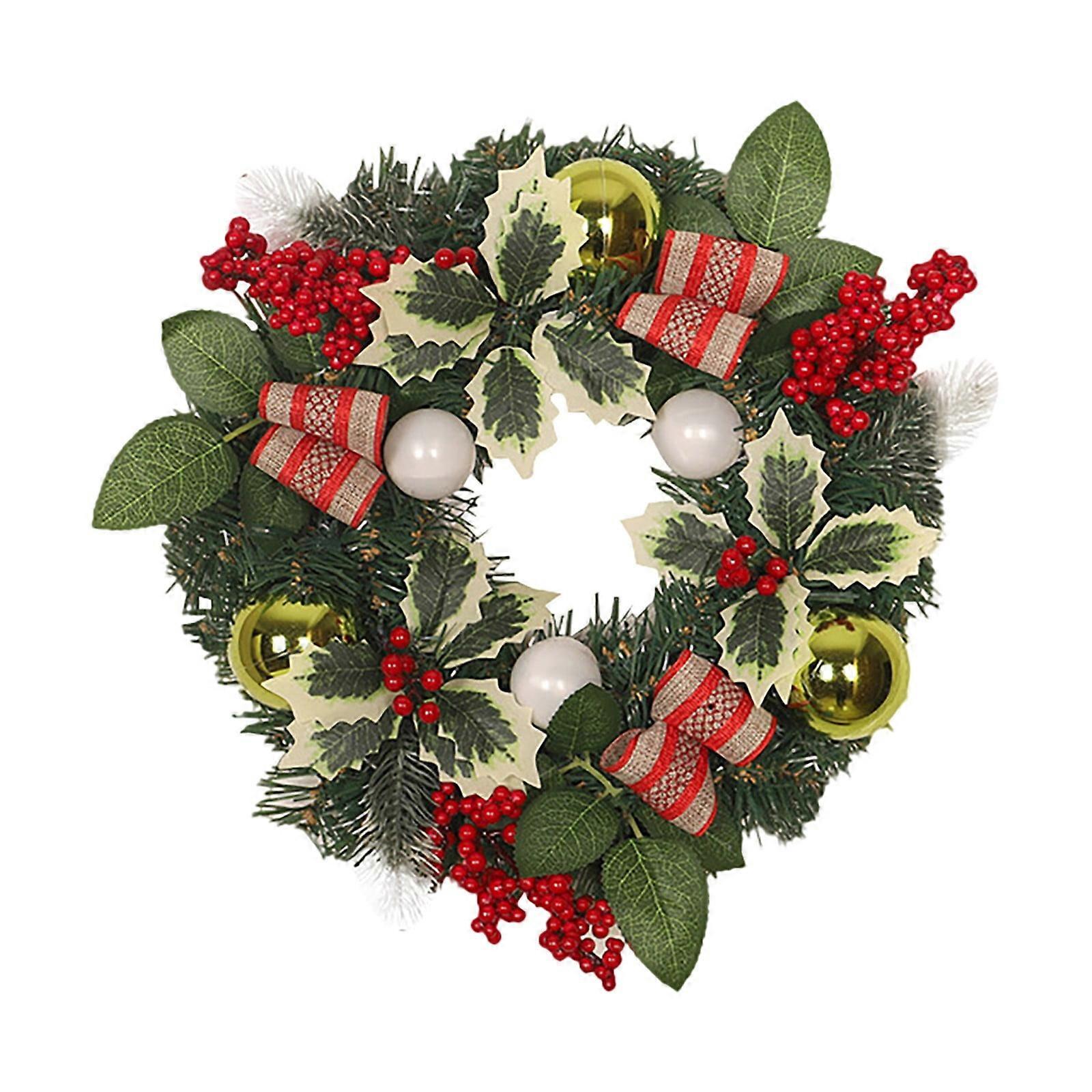 Kaireo 30cm Desktop Ornament with Lights, Artificial Christmas Wreath with Red Fruits & Flowers, compatible with Christmas décor