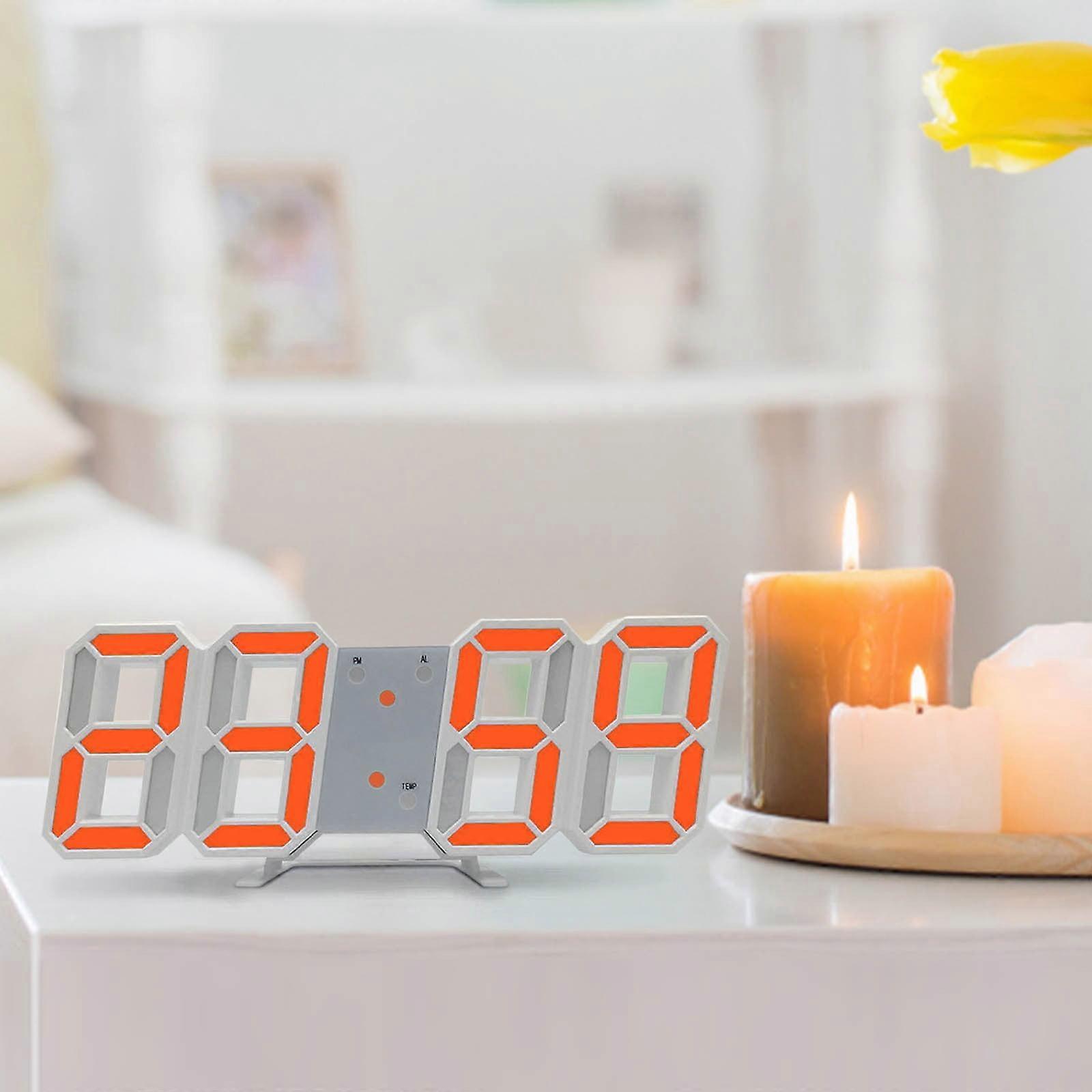 Wanfds 3D Alarm Clock 9.3" LED Display, Battery Operated, Adjustable Brightness, Auto Night Mode, Wall/Table-top Use, Orange
