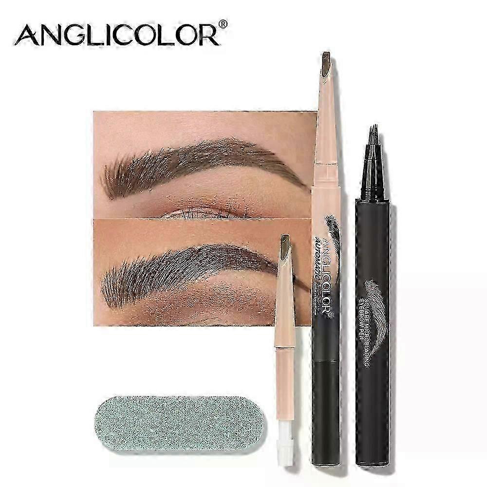 Eyebrow pencil, set of eyebrow pencils - improved liquid pencil for eyebrow | waterproof pencil with 4 stroke microtip applicator