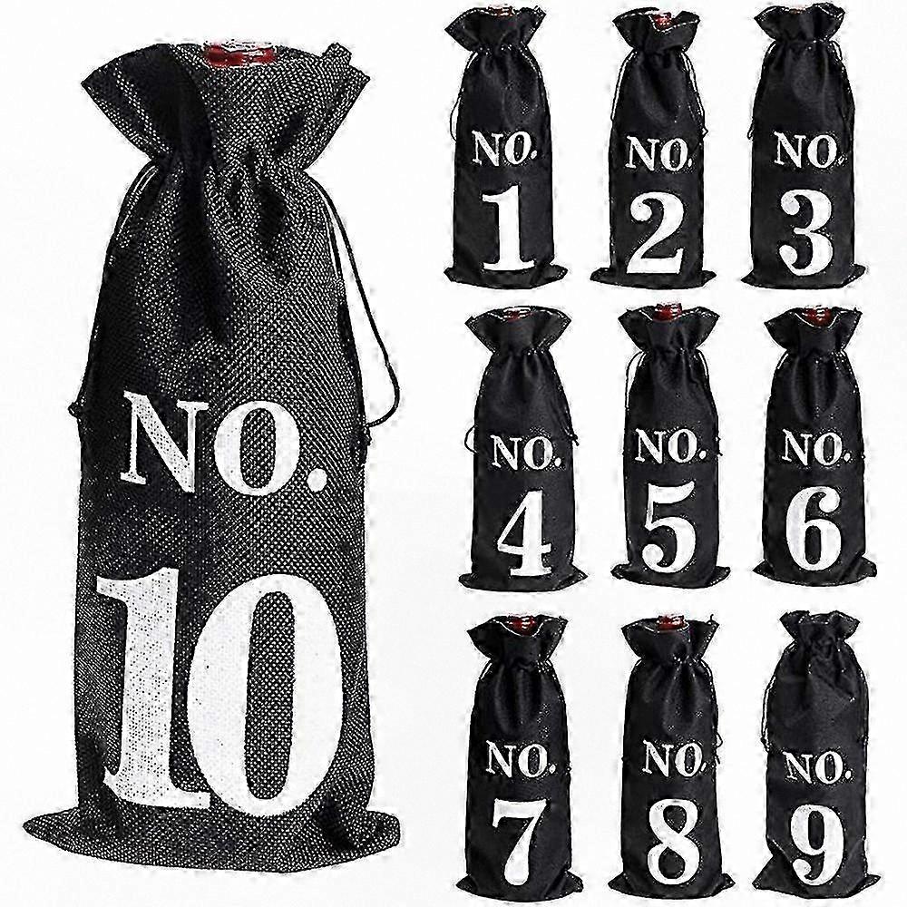 Blind Tasting Burlap Wine Bags with Drawstring and Pockets, Pack of 10