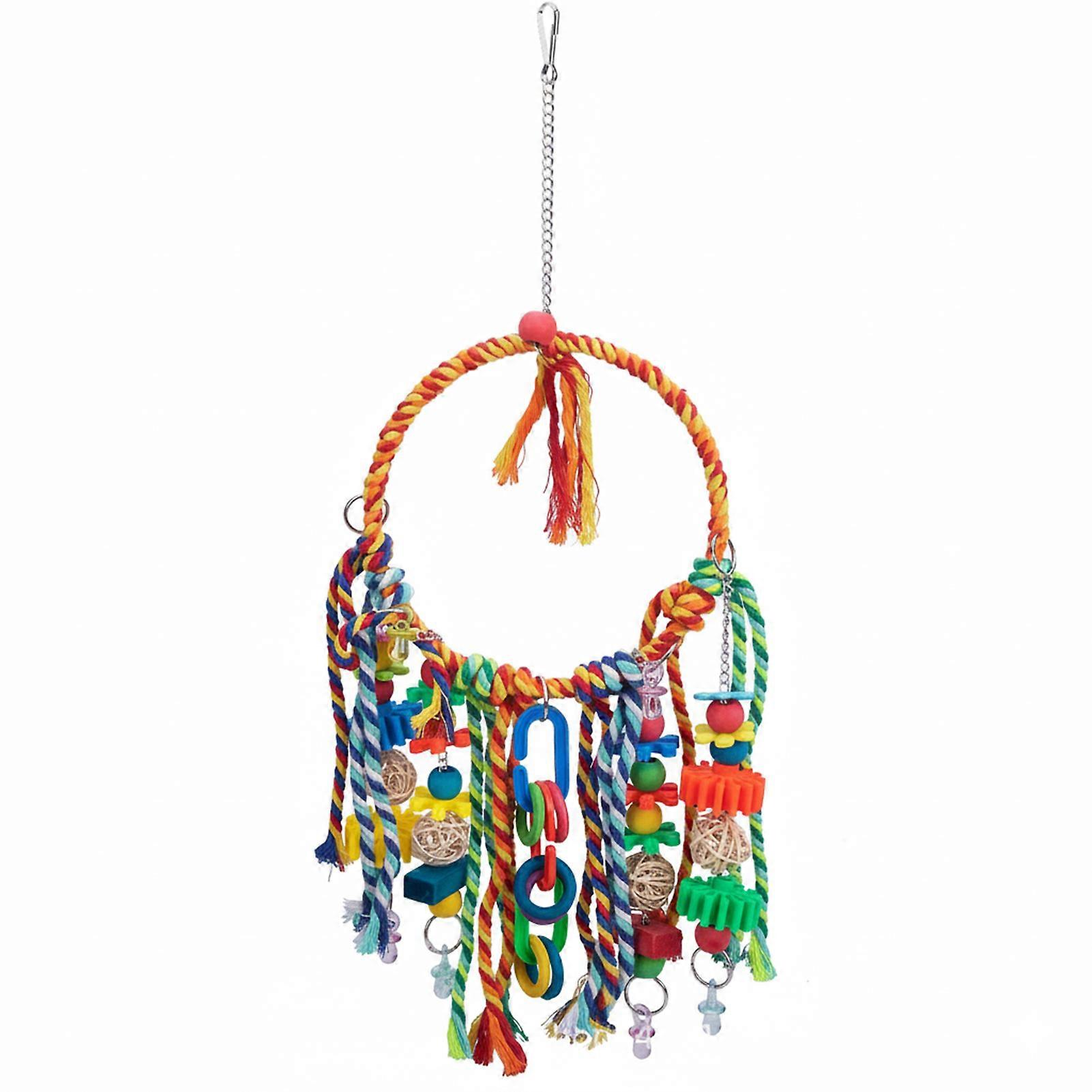 Parrot Chew Toy Hanging Swing With Cotton And Seagrass Rope For Medium Small