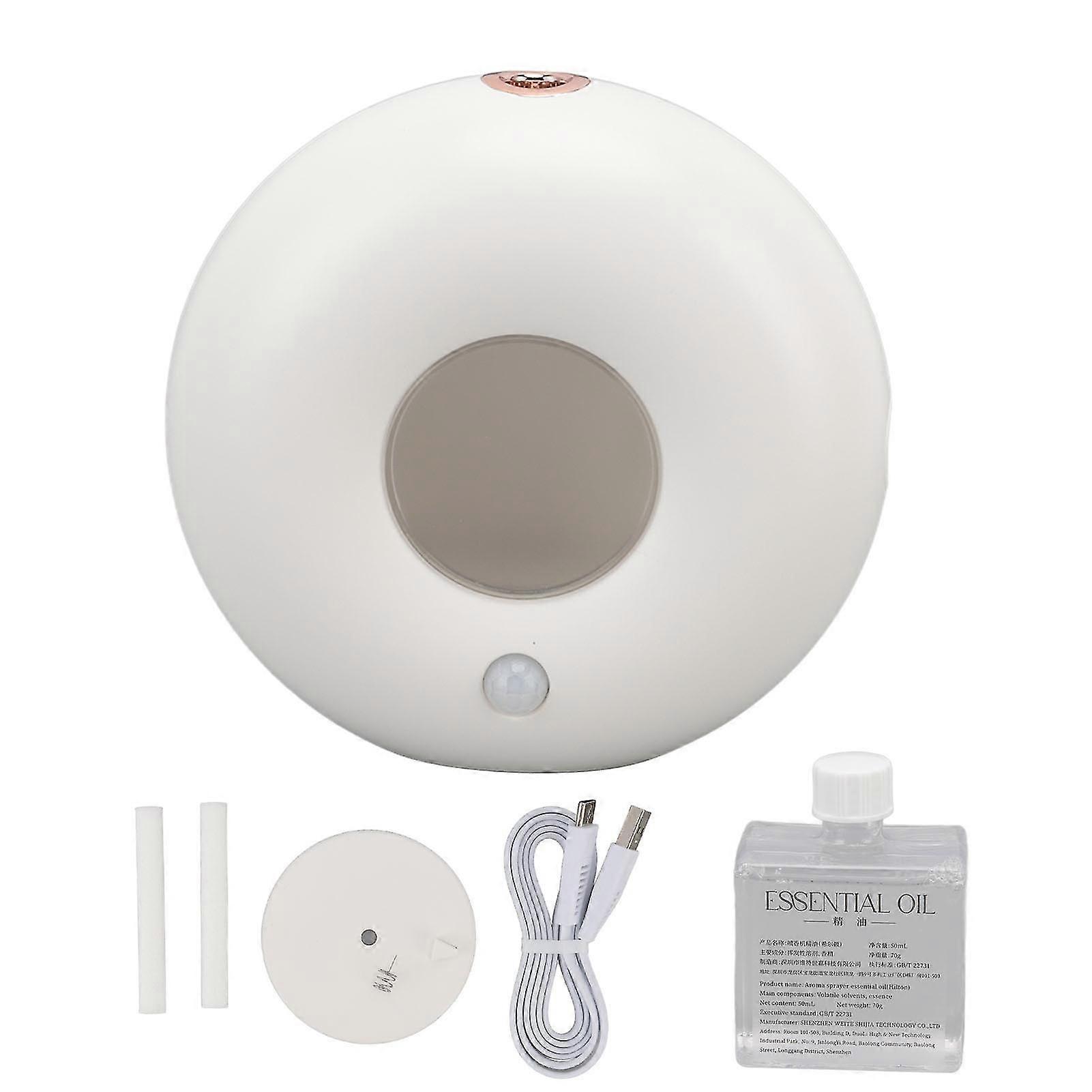 White Mini Doughnut Diffuser with Essential Oils, USB Power, and Smart Sensor for UK Homes
