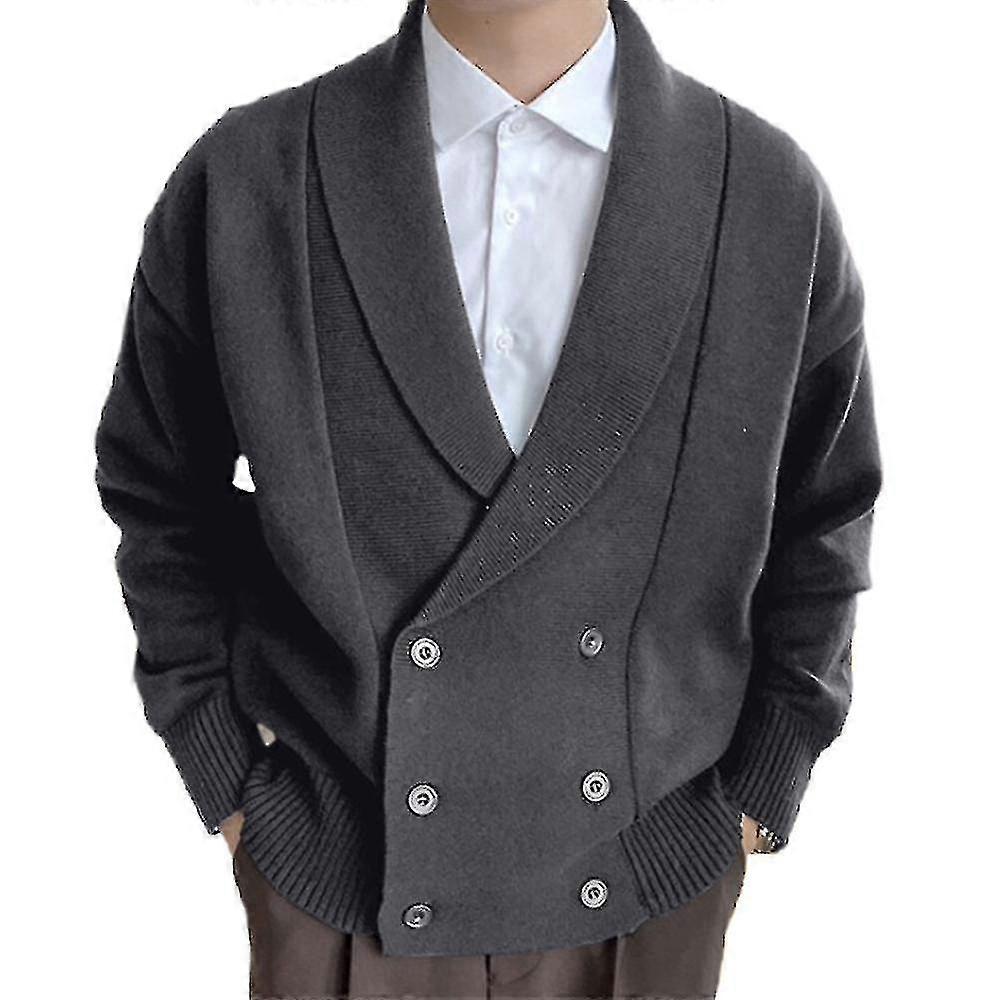 Män Solid dubbelknäppt stickad kofta Långärmad Casual Jumper Stickade kapptoppar
