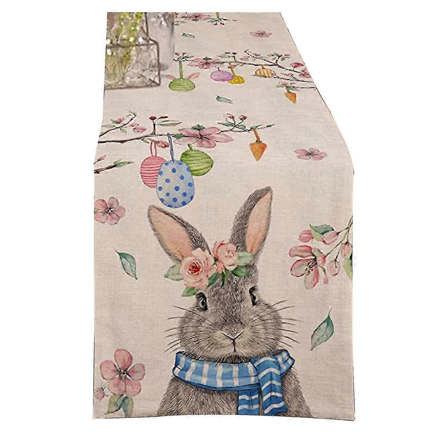 Easter Table Runner Rabbit Pattern Table Cover Reusable Table Protection Mat for Home Holiday Decora