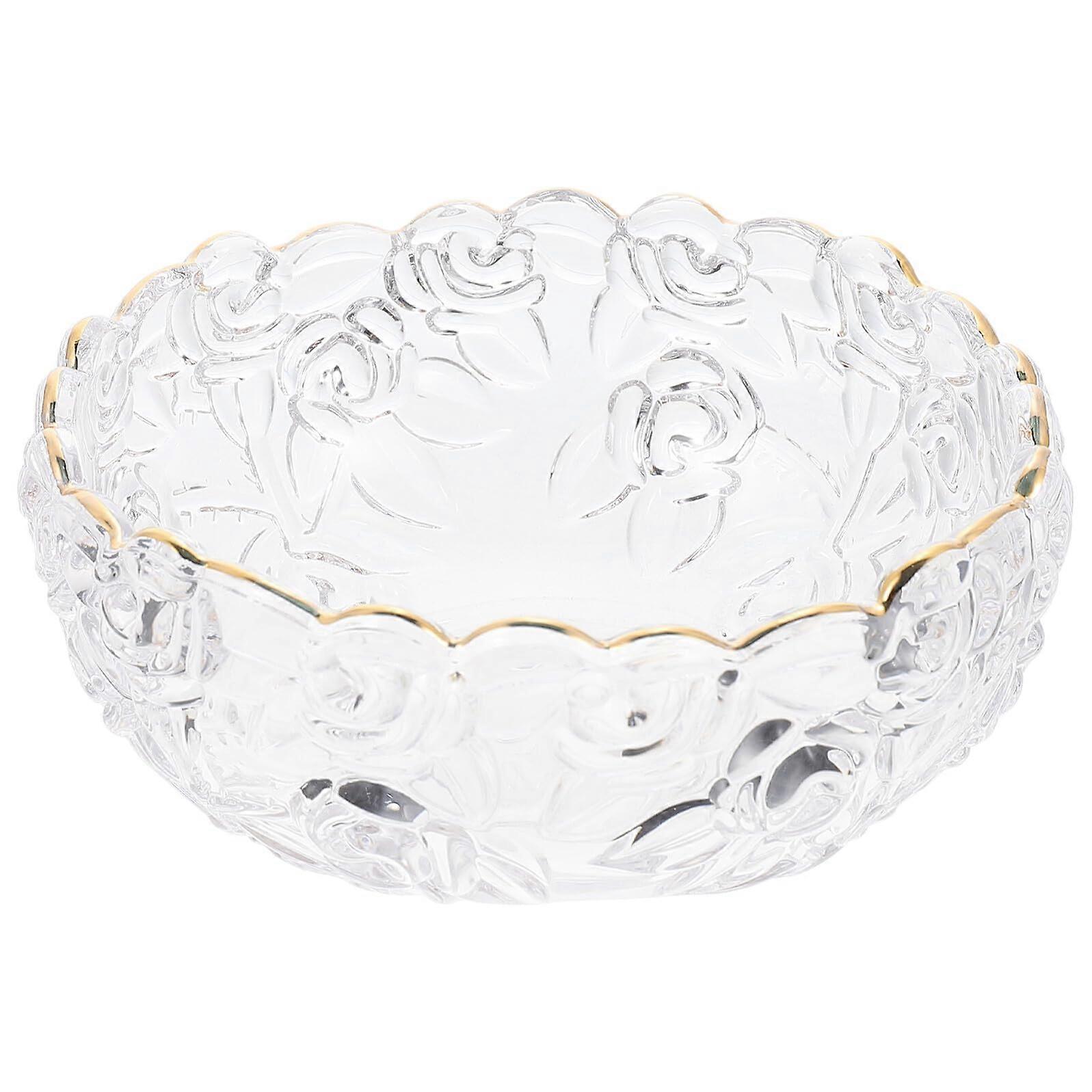 Glass Dessert Bowl with Gold Rim – Nordic Style Transparent Serving Dish for Fruit, Salad and Parties