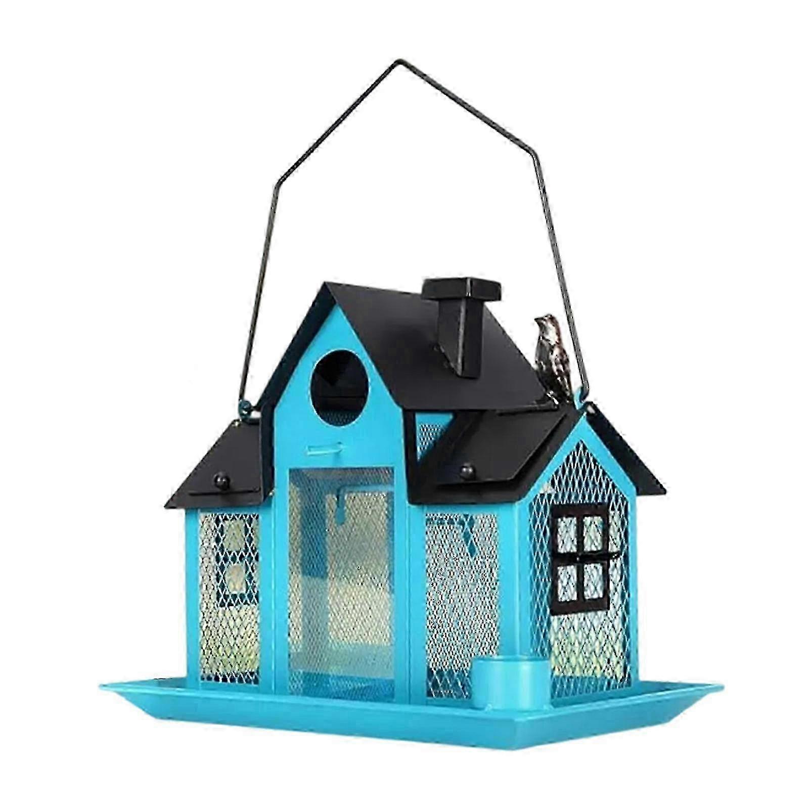 Hanging Bird Feeder for Outside Weatherproof Metal Construction Bird House Feeder for Birdseed Easy Observation Station  Blue