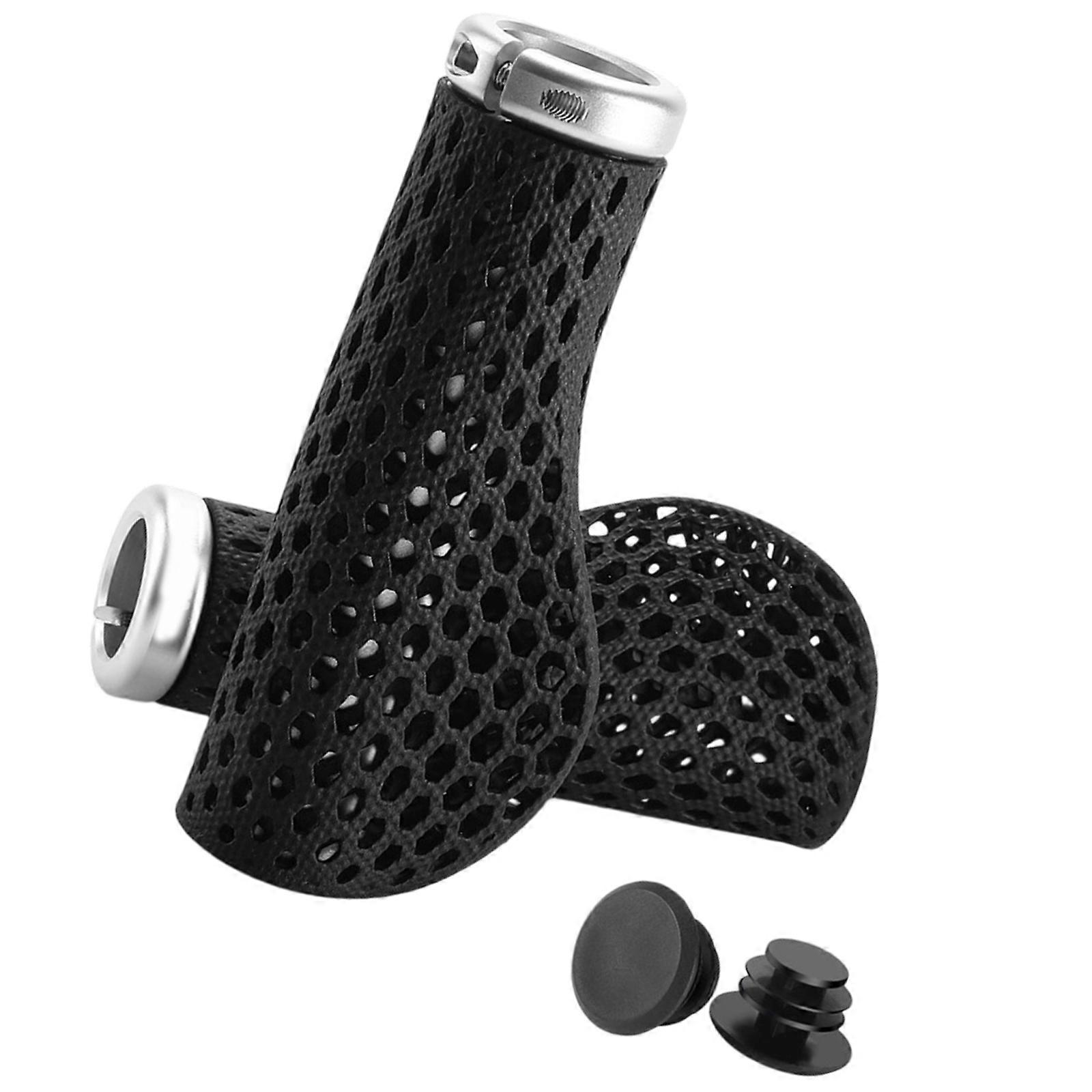 1Pair Shock Absorption Handle Bar Cover Comfortable Cycling Handle Grips with End Plugs For Road Bikes Easy to Install  Silver