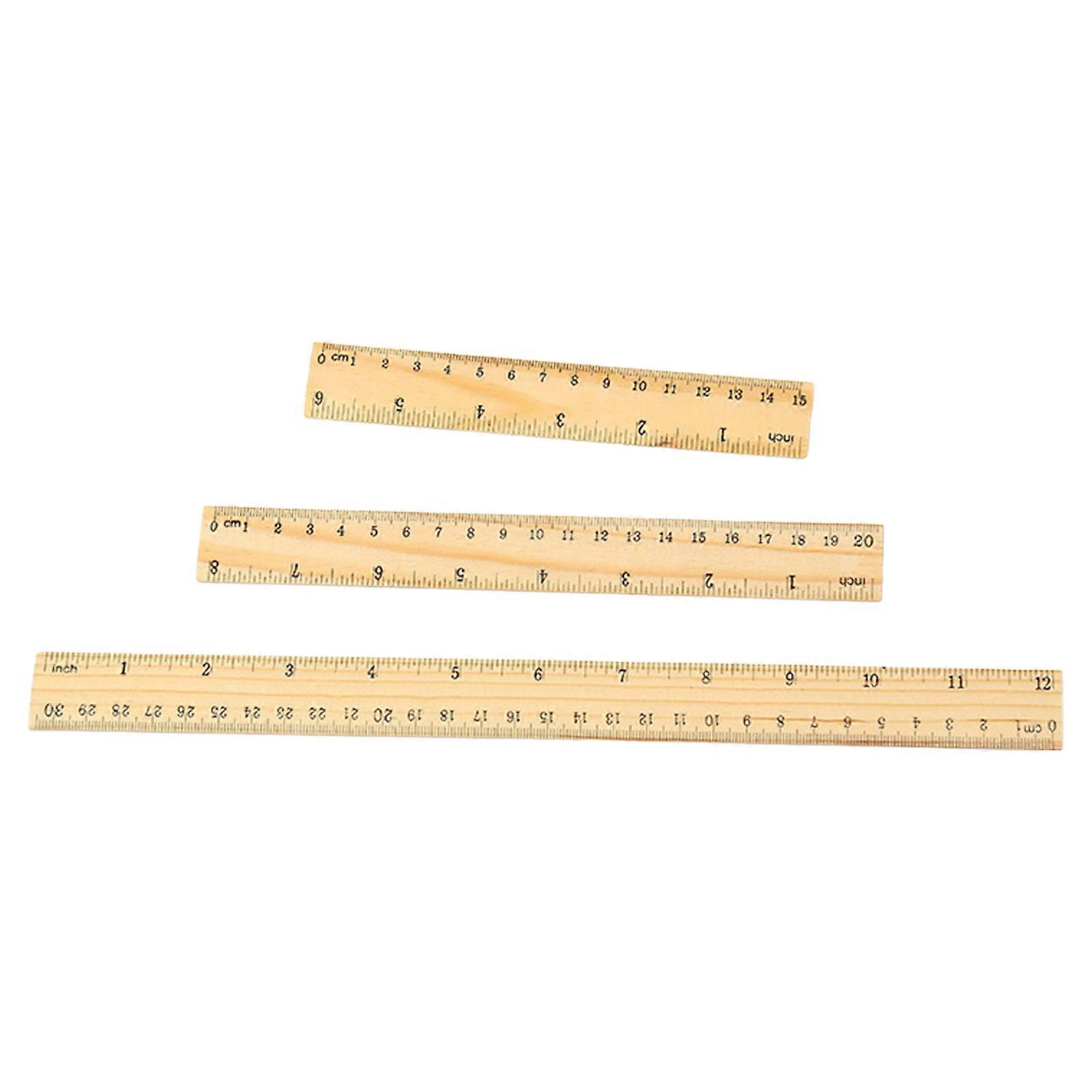 3Pcs Multipurpose Wooden Ruler Measurement Tool with Double Scale Marking for Drafting Technical Drawing Multicolor