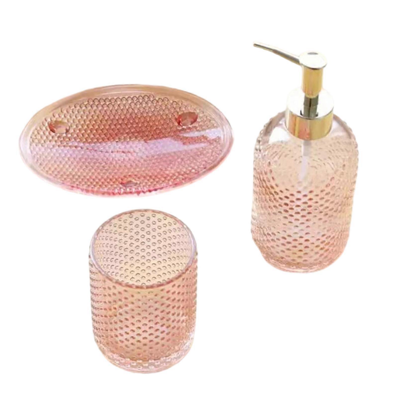 手作りガラス歯ブラシホルダーソープディスペンサーローションボトル口水カップガラスバスルームセットピンク