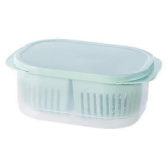 Box Basket Dustproof with Detachable Drain Refrigerator Storage Lid Clear Visible Double Layers Large