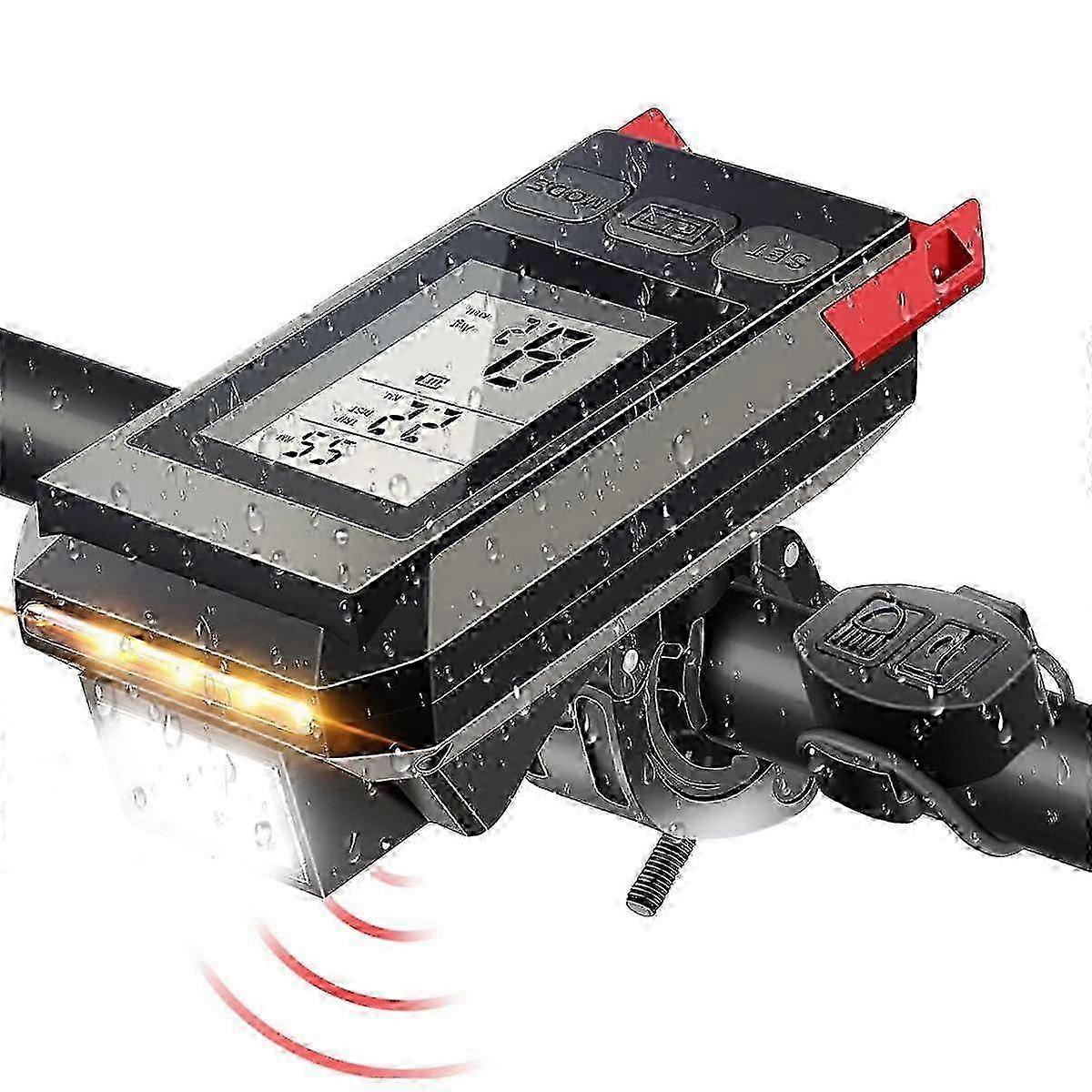 4-in-1 Bike Headlight with LCD Display Speedometer Horn and USB Rechargeable Bicycle Computer for Outdoor Cycling Safety