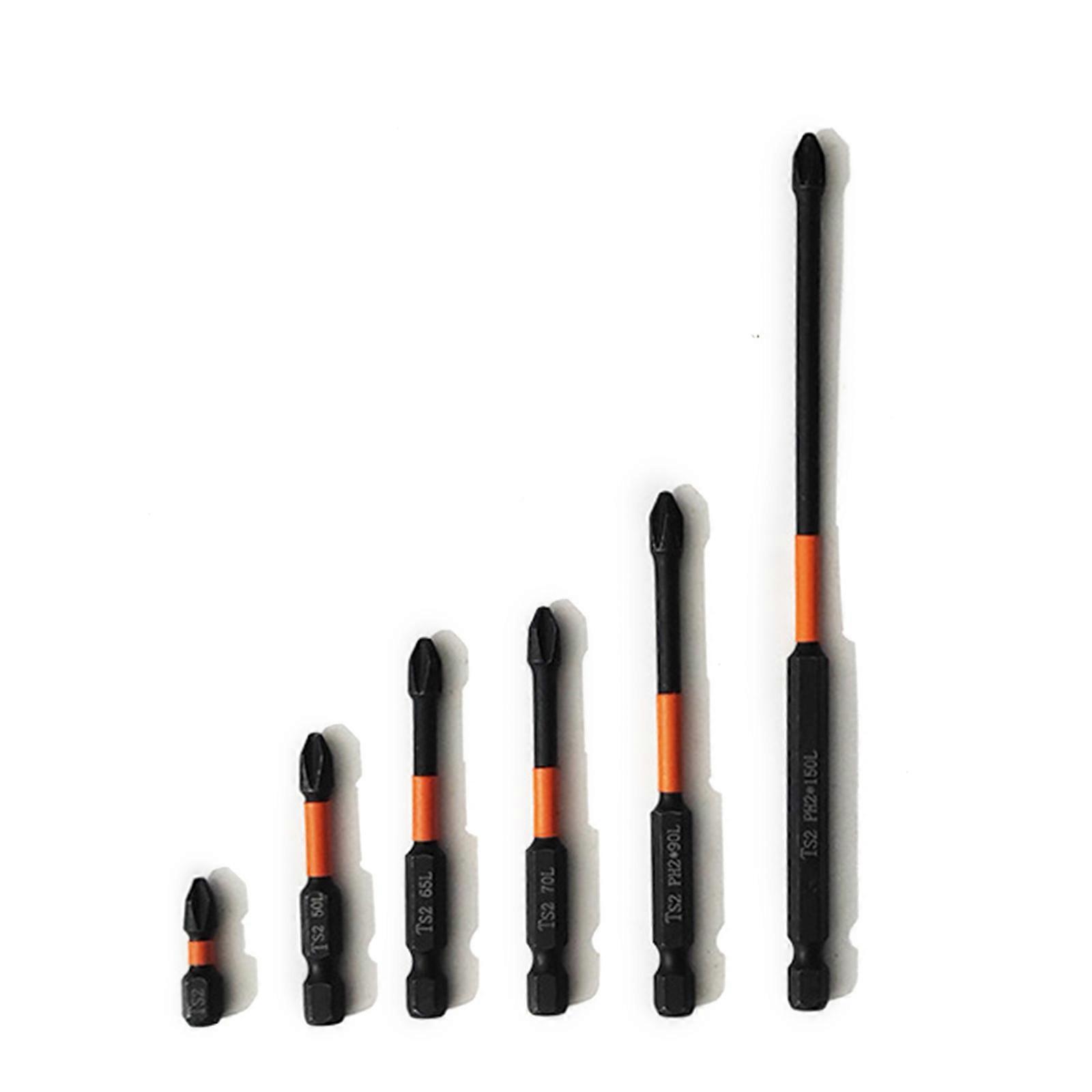 6Pcs Magnetic Screwdriver Bit Set Cross Antislip 1/4inch Power Driver Bit for Impact Driver 25/50/65/70/90/150mm Multicolor