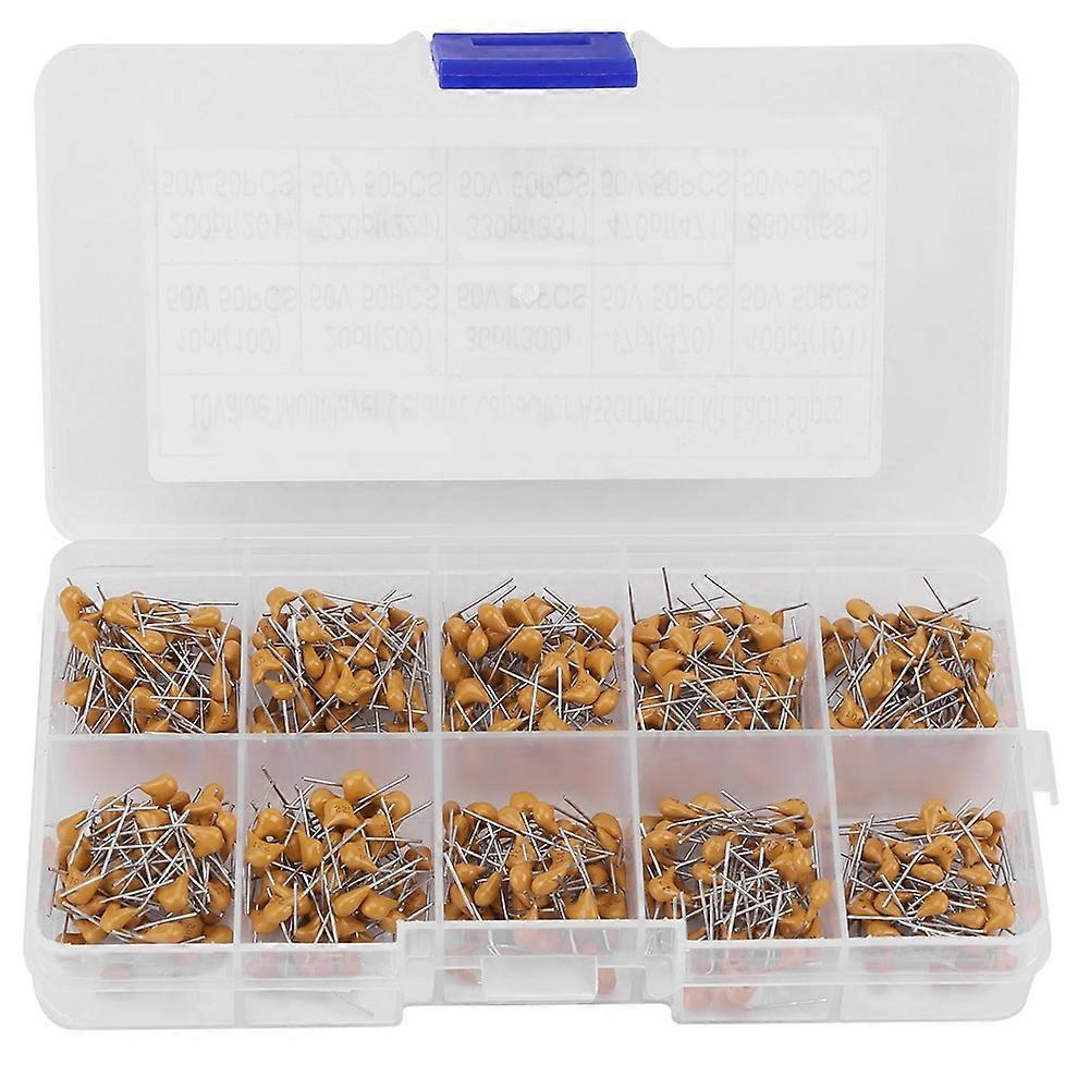 500pcs 10 Values 50V 10PF-680PF Monolithic Ceramic Capacitor Assorted Kit