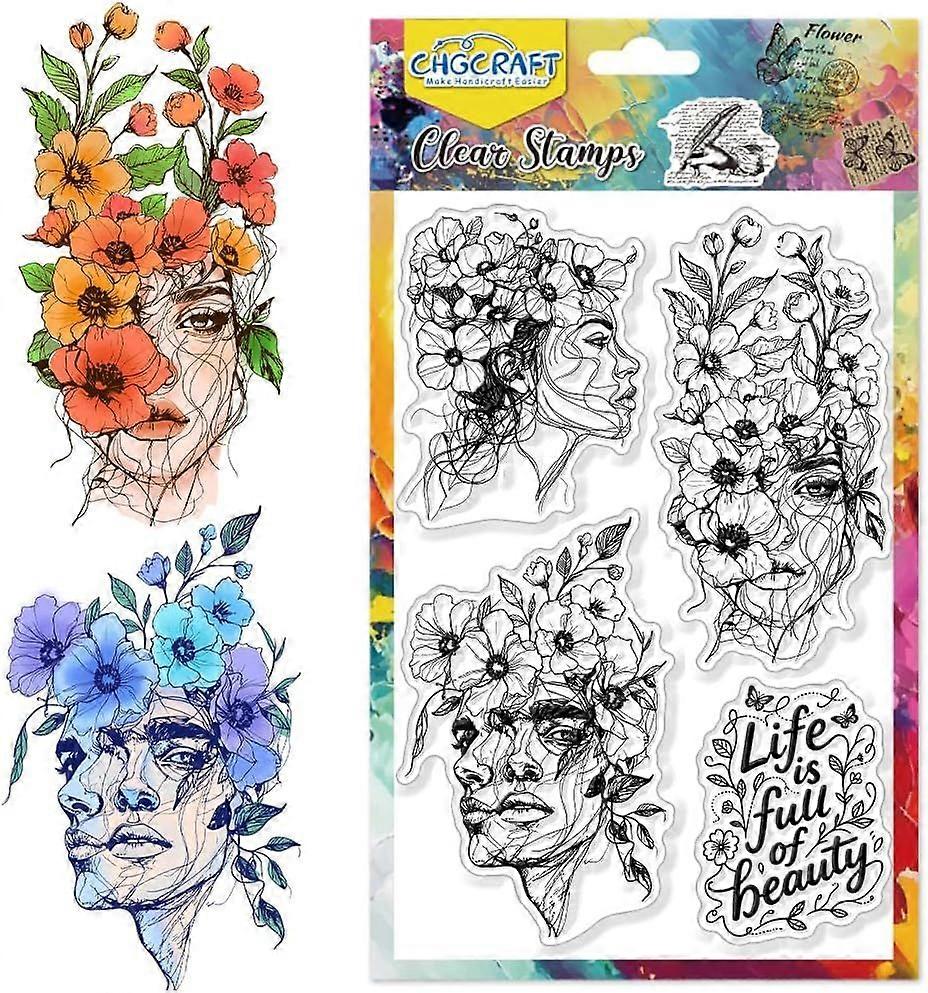 Face Lines Pattern Clear Stamps Transparent Flowers and Abstract Lines Silicone Stamp Seal for DIY Scrapbooking and Card Making Paper Craft Decor 6.3 