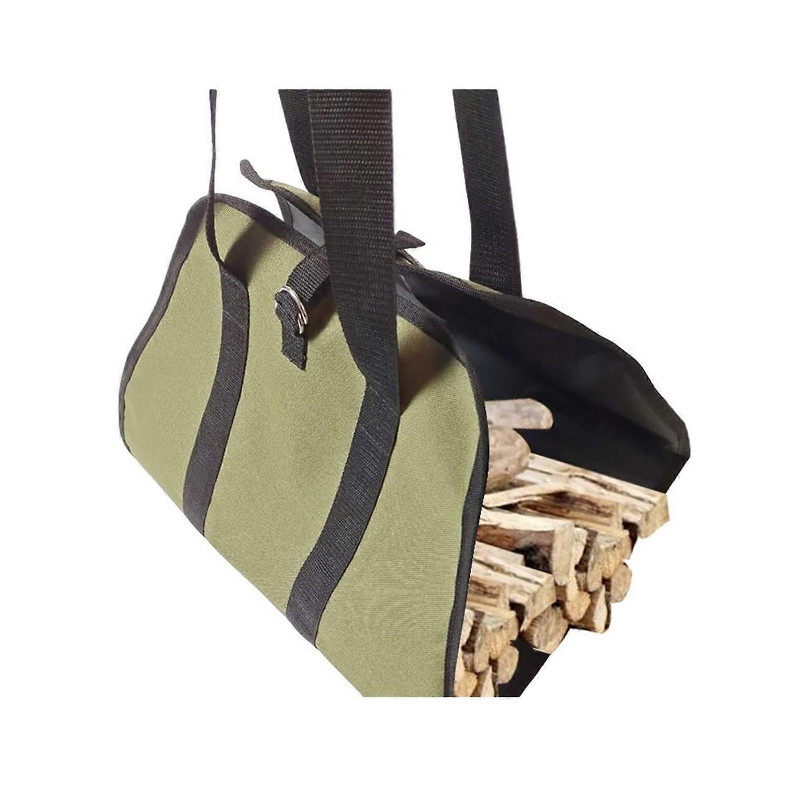 Firewood Carrier Tote Bag Canvas Log Storage with Match Pocket for Outdoor Camping and Fireplace (Color 03)