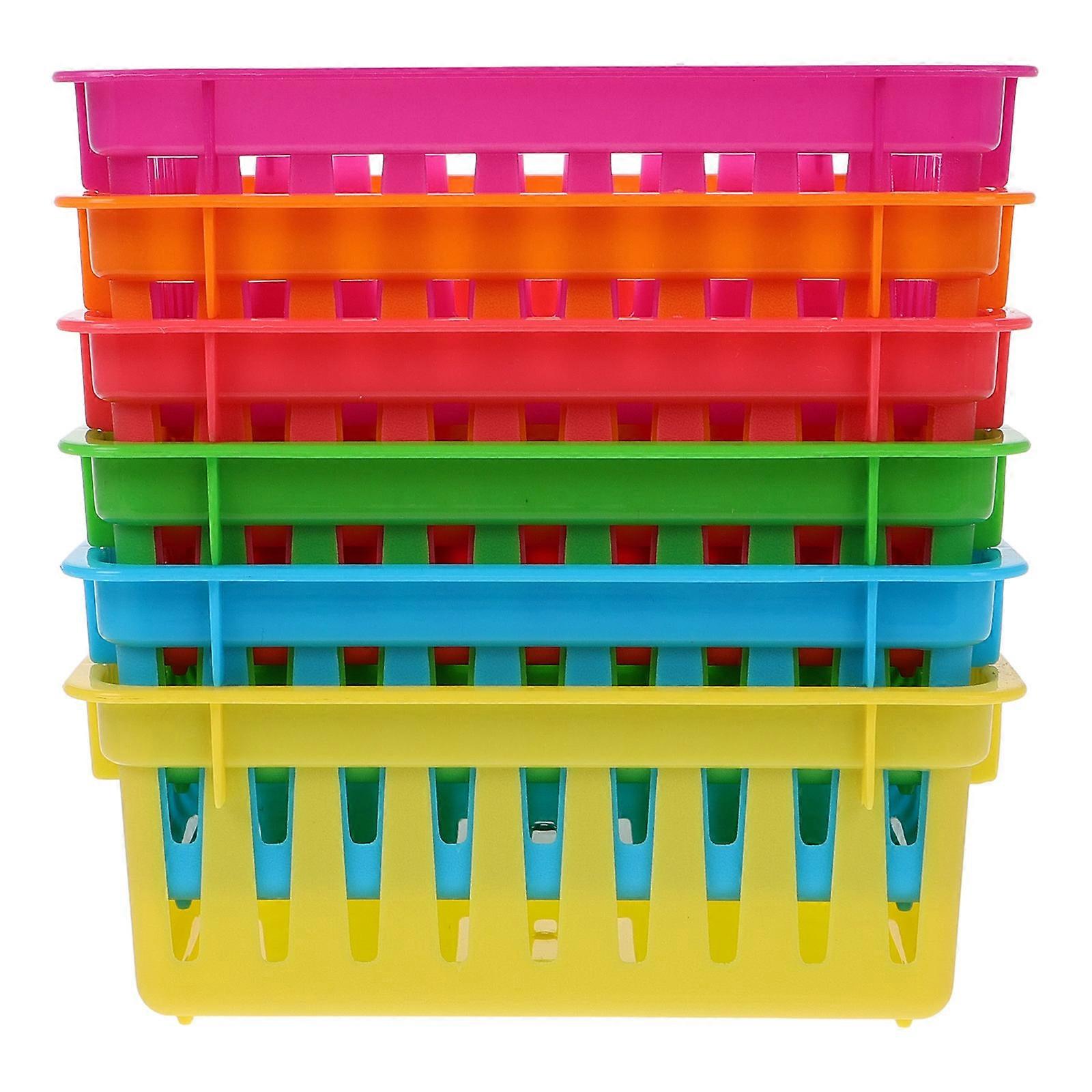 Classroom Small Plastic Pencil Baskets Assorted Color for Desk Organizers 6Pcs