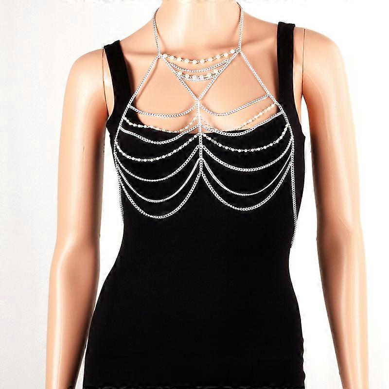 Elegant Women Dainty Beaded Body Chain Necklace Sexy Bikini Multi-layered Chain Jewelry