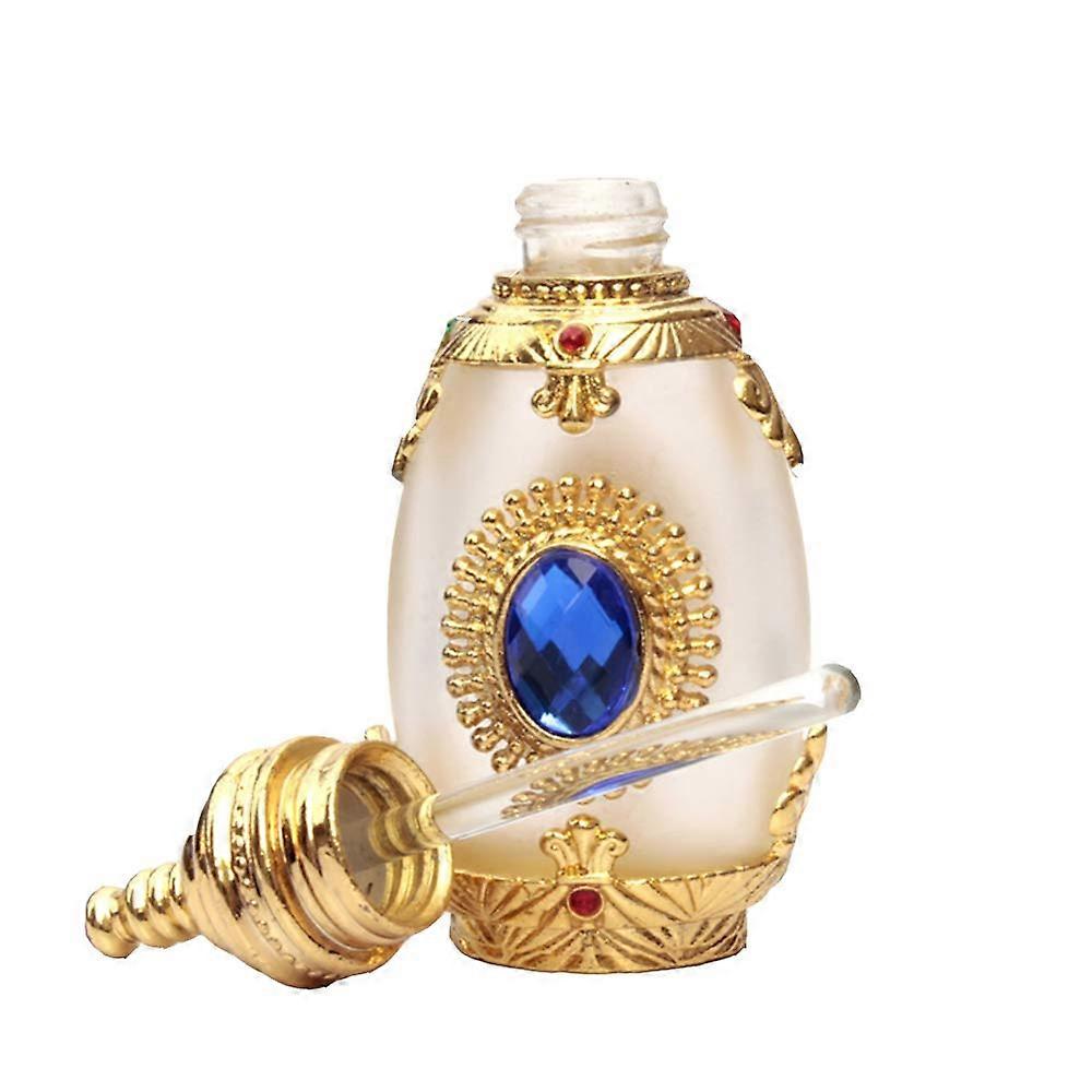 Refillable Vintage Perfume Bottle 15ml Elegant Handmade Glass and Metal Travel Size Blue