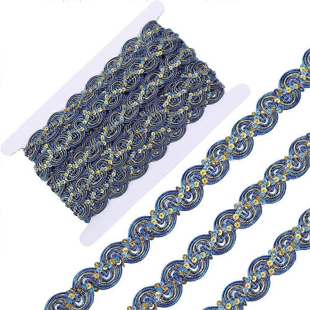 6 Yards Metallic Scalloped Edge Lace Trim Sequins Ribbon 2.3cm Blue Gimp Braid Fabric Applique Edging Trimmings Christmas Spangle Wavy Lace Strips for