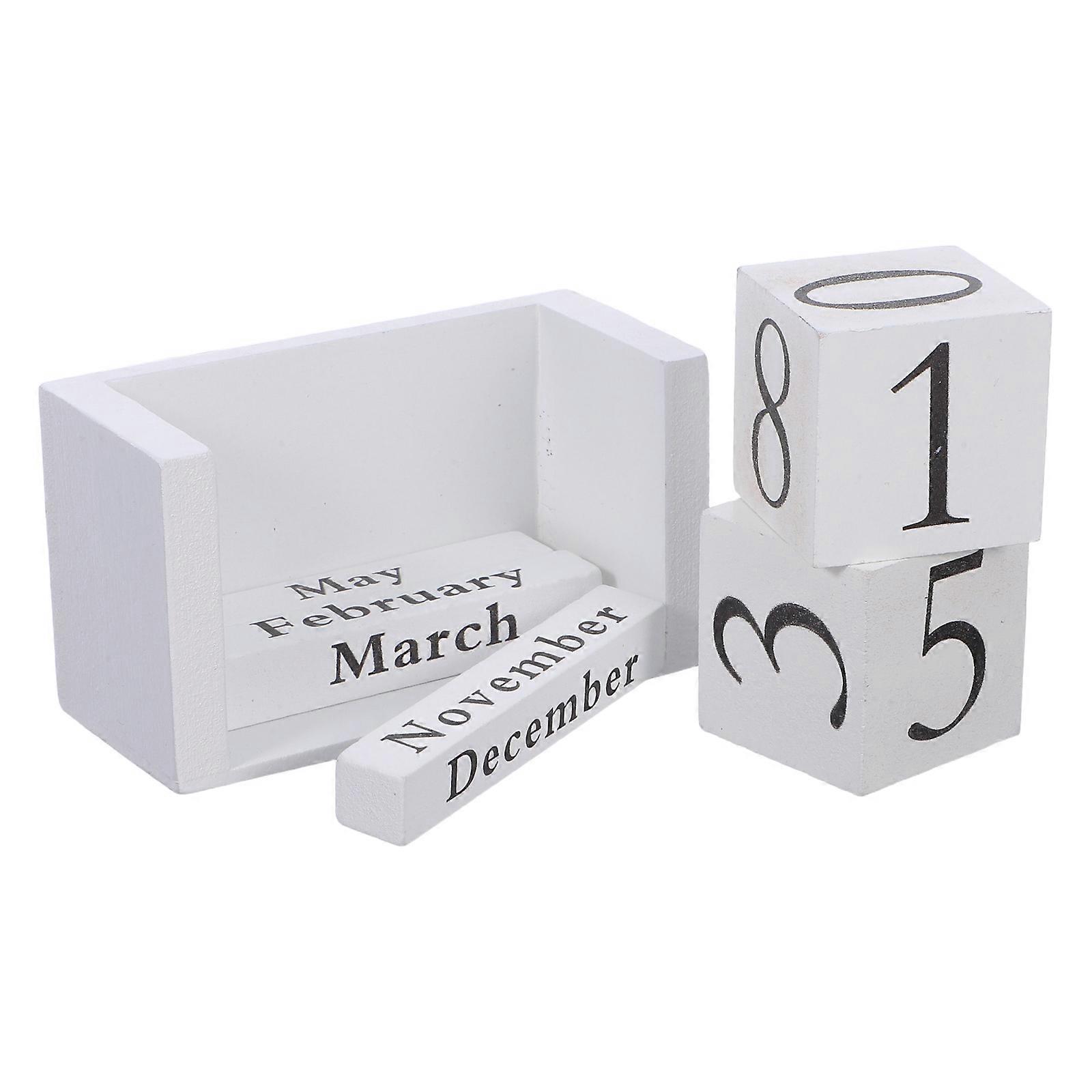 Vintage Wooden Perpetual Calendar for Desk with Monthly Date Display