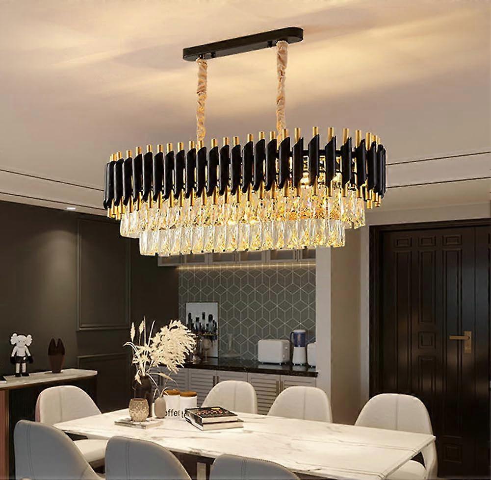 Rectangular Crystal Chandelier Gold and Black 8 Light Three Tier Design for Dining Room or Kitchen Island