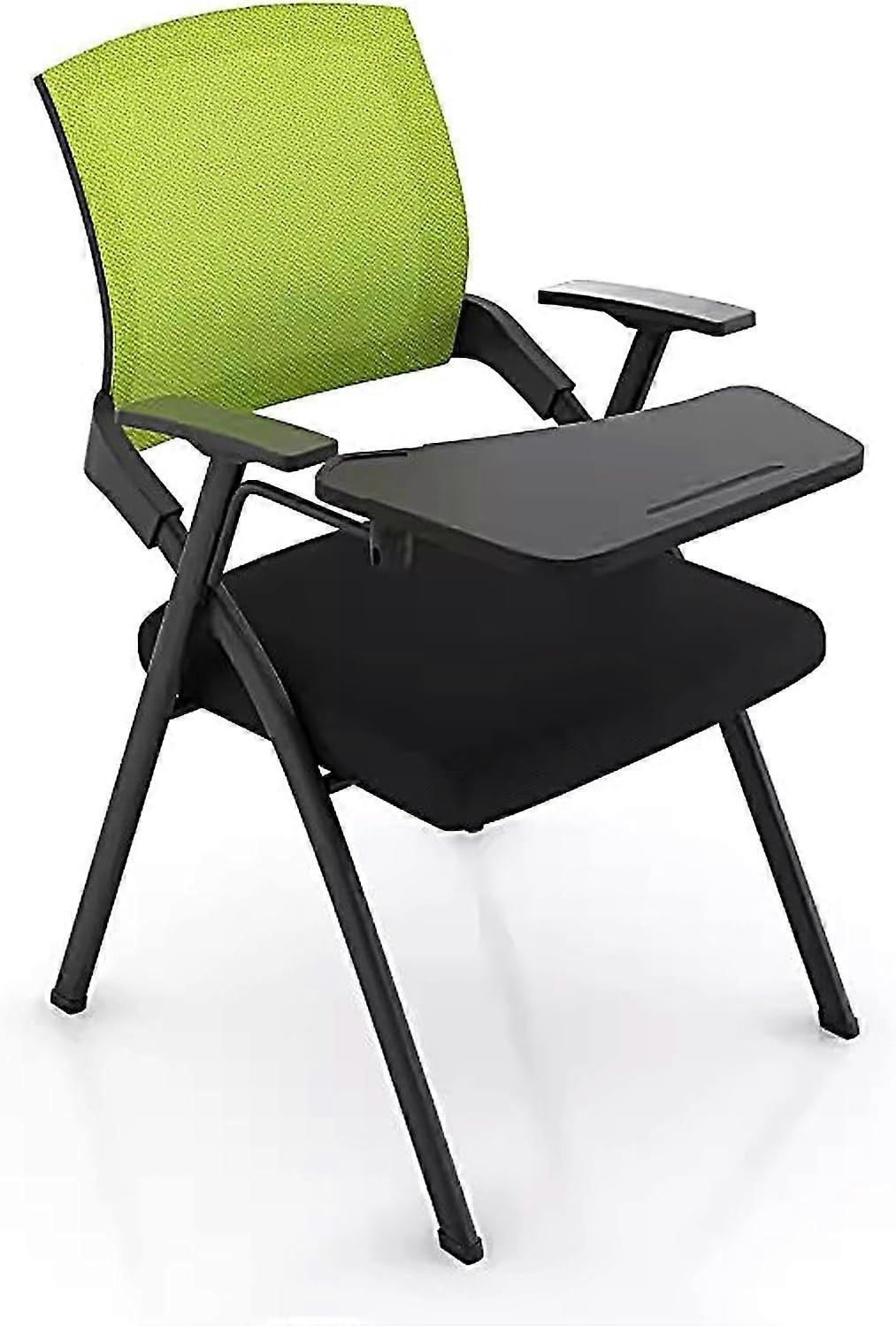 Folding Office Chair with Writing Pad, Mesh Back, Armrests, Steel Frame, SpaceSaving Green