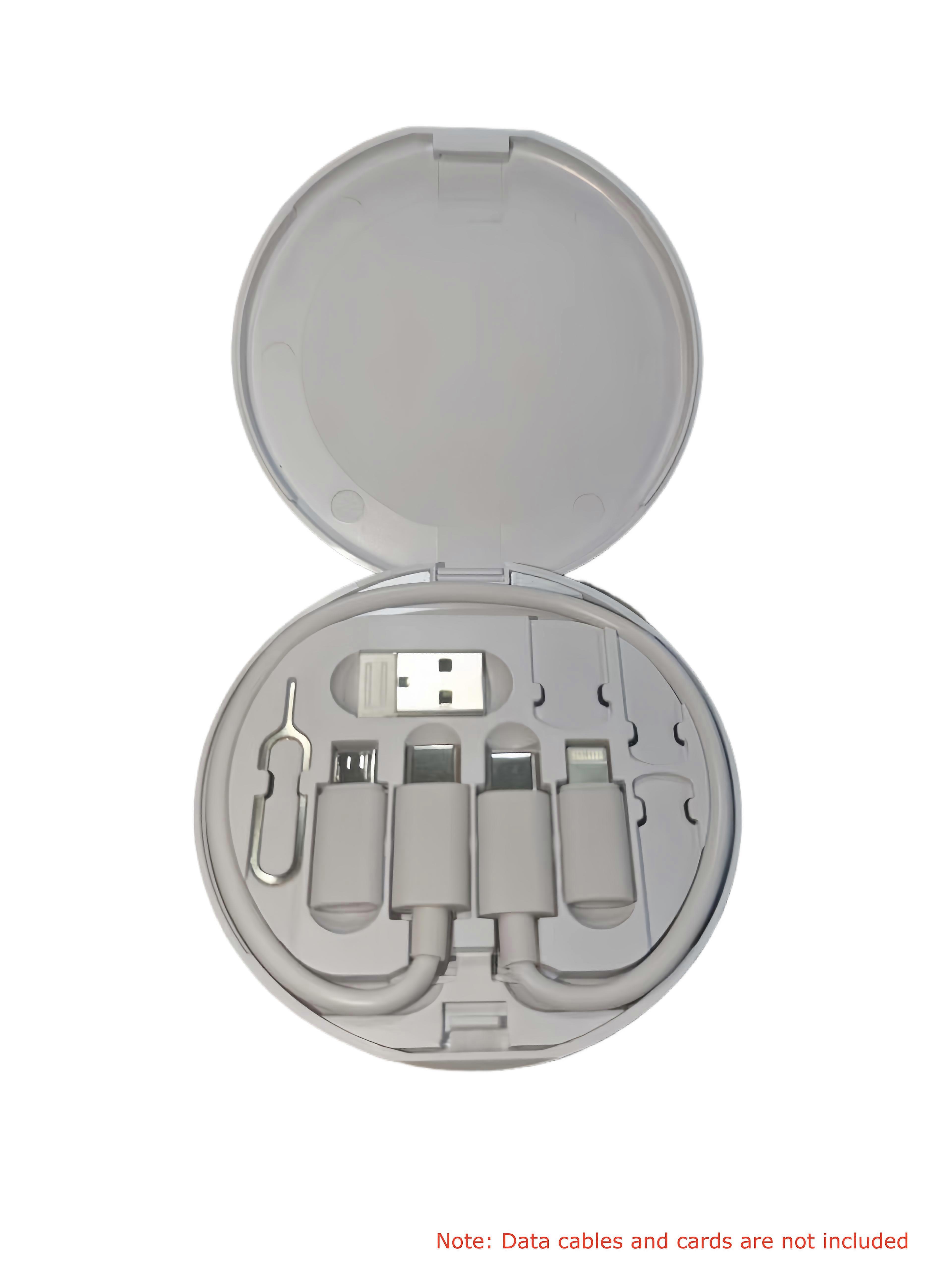 Multi-functional USB data cable storage box, cable kit with multiple USB charging adapters, USB to C-type USB adapter