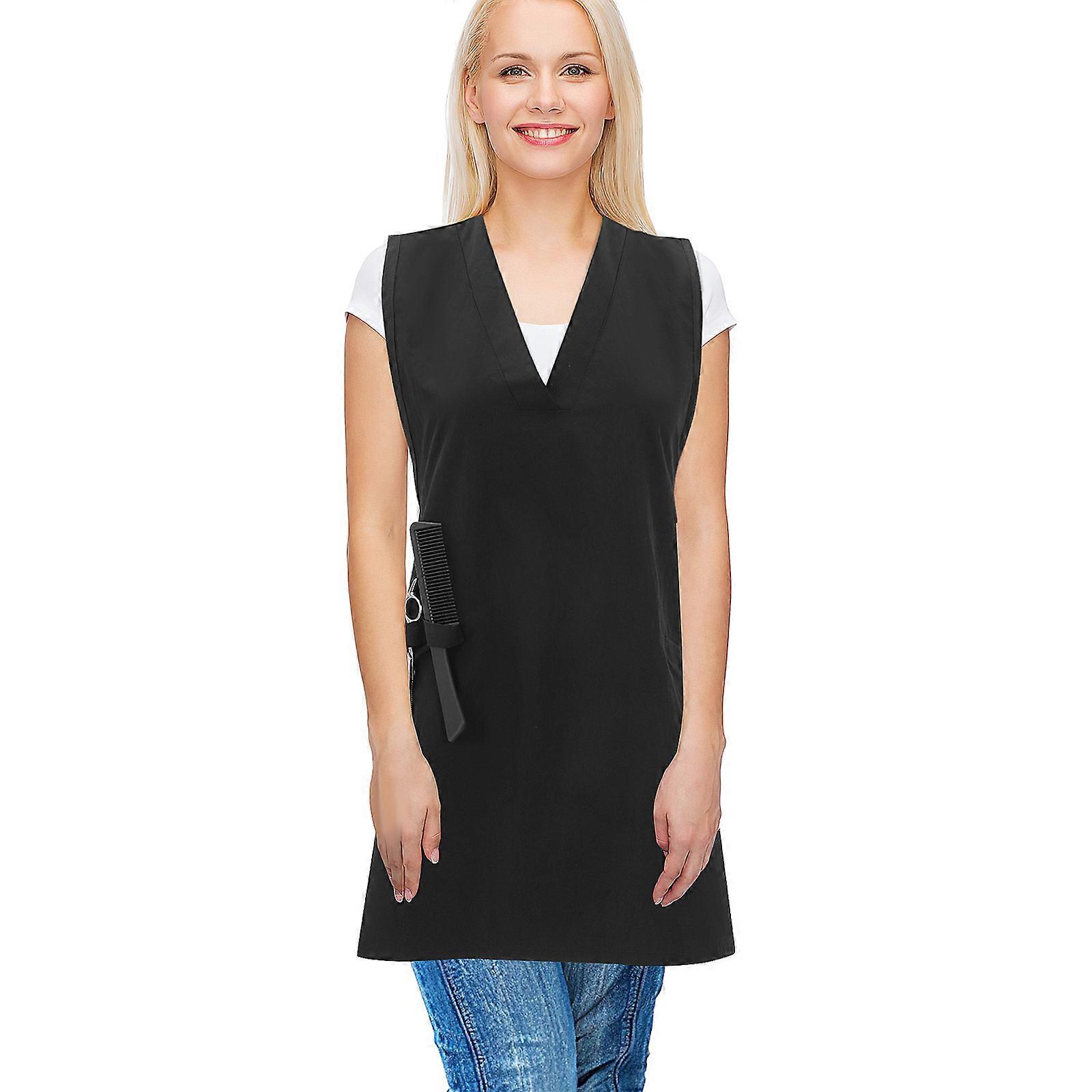 Barber Vest Imitated Silk Apron for Work Use Black