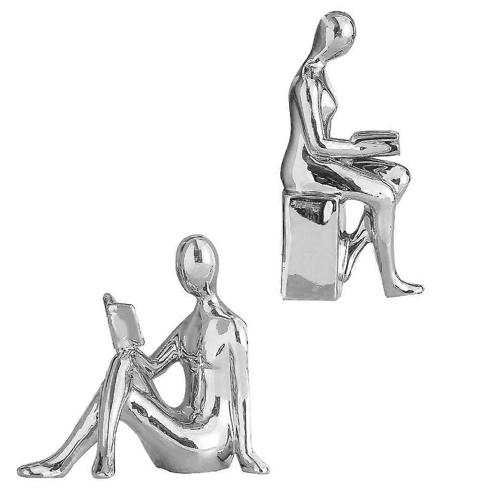 Silver Ceramic Desktop Figurines Bookends Decoration 1Pair for Office