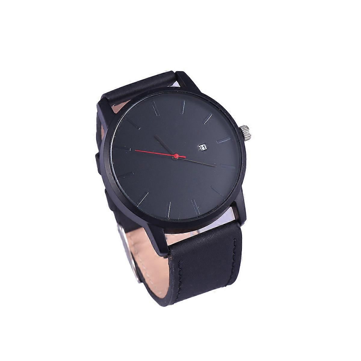 Black Mens Watch Round Shape Simple Design Christmas 1Set