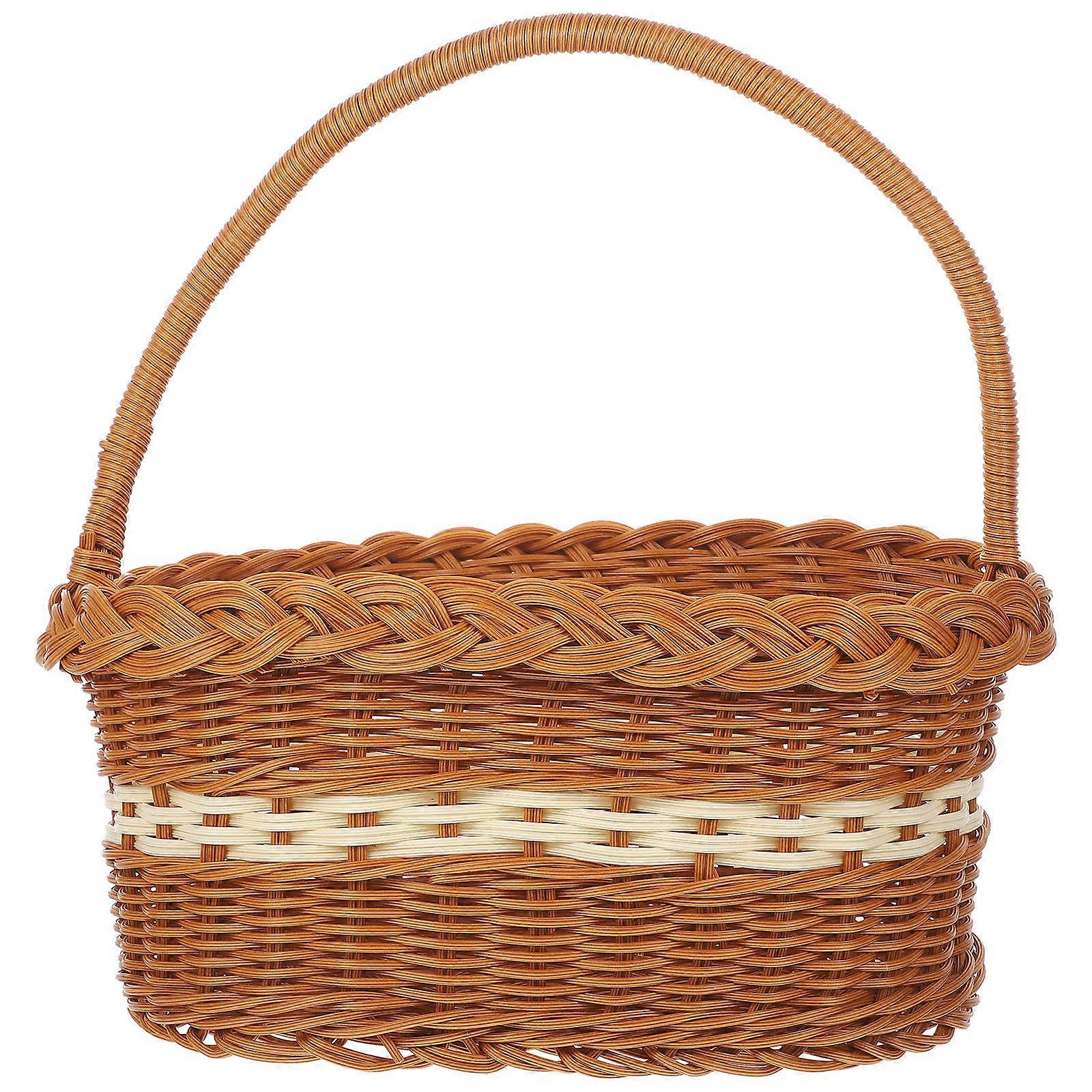 Fitted Picnic Baskets Woven Basket Handheld Unique Shape Light Brown Storage 1 Set