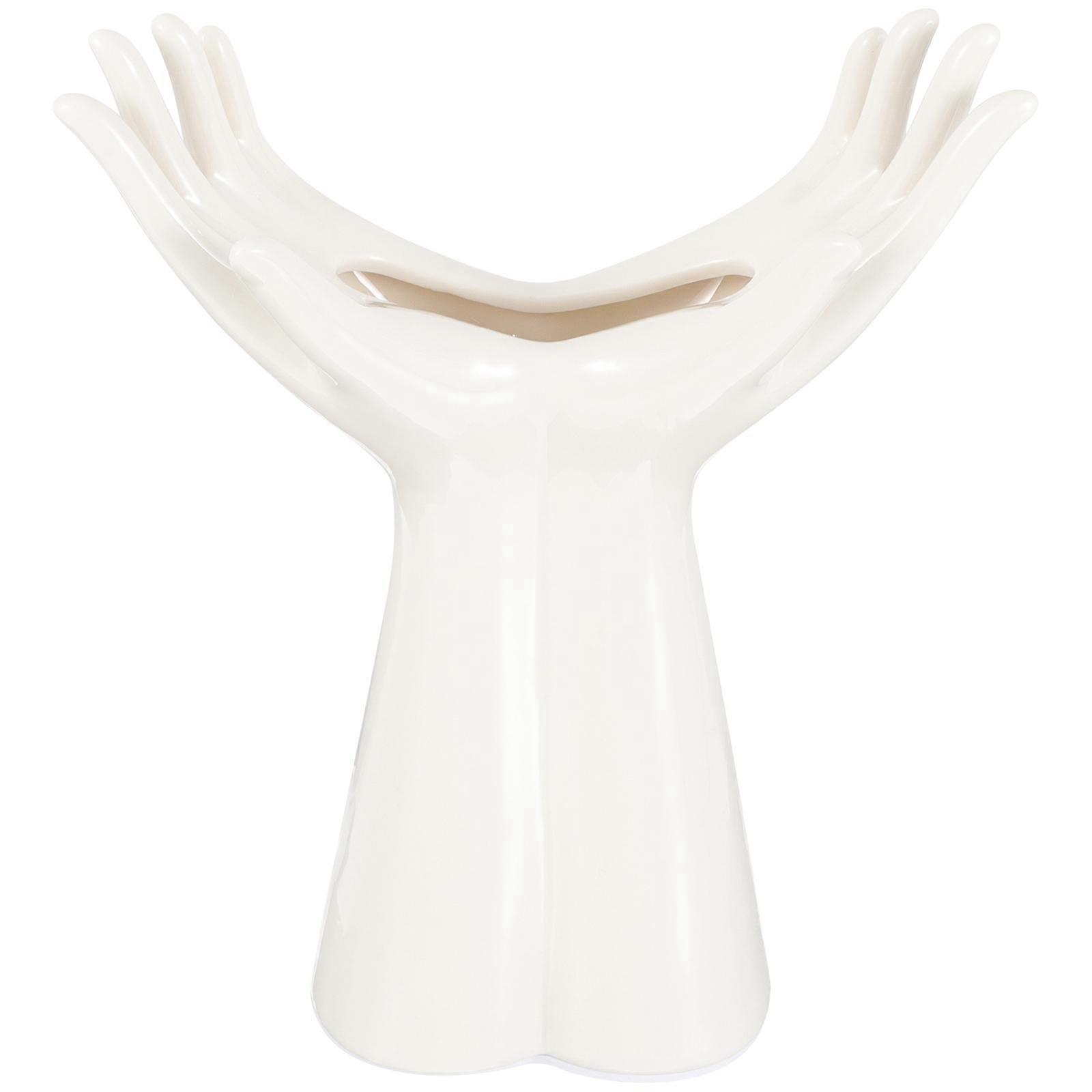 White Ceramic Hand Vase for Decor Featuring Hand Shaped Modern Art