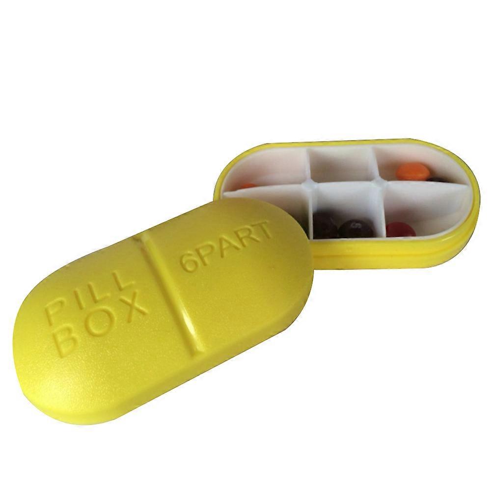 Portable Yellow Box Holder for Pills with Removable 6 Compartments