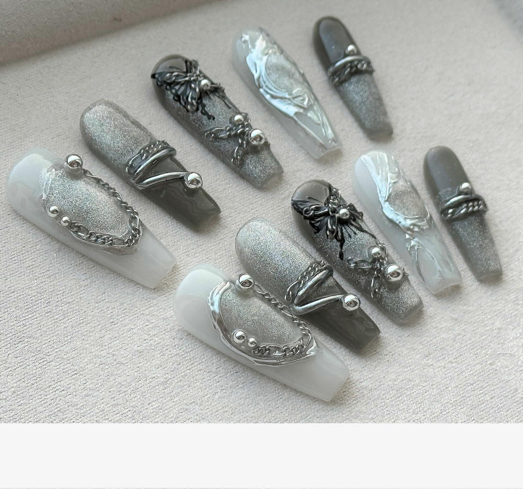 Handmade Press On Nails Black Butterfly Luxury Small Size Reusable Set with Tool Kit